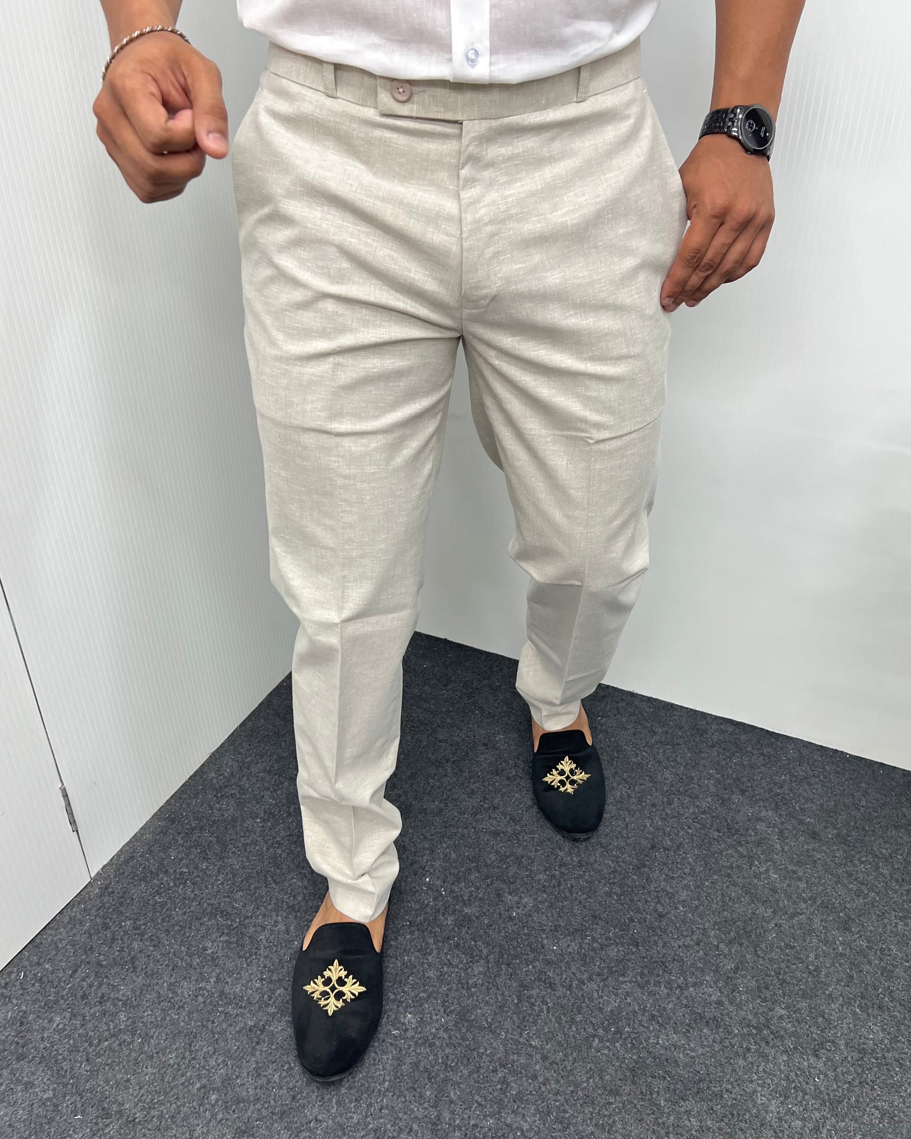Beige Heavy Quality Linen Blend Formal Pant