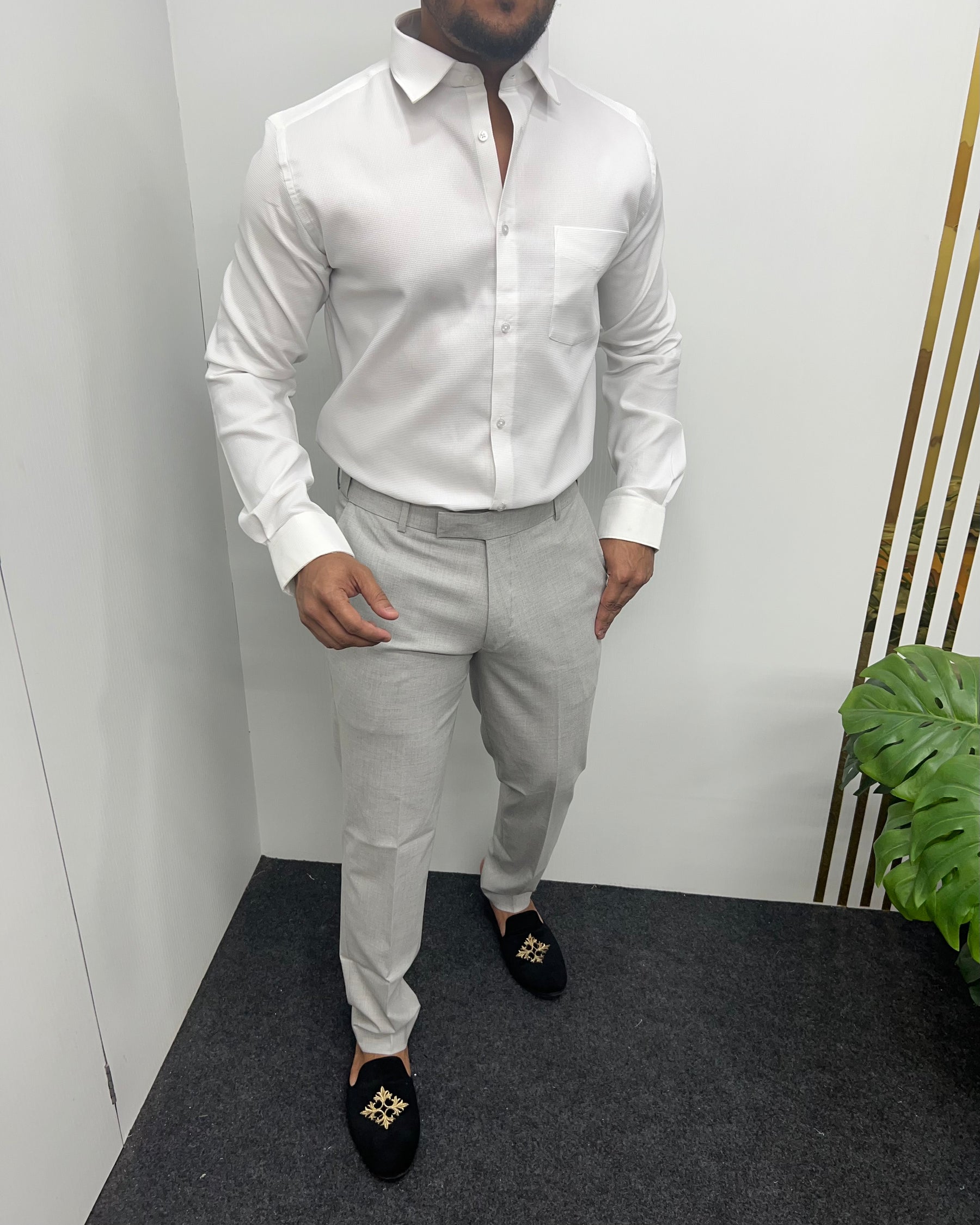 White Premium Cotton Polyblend Waffle Shirt