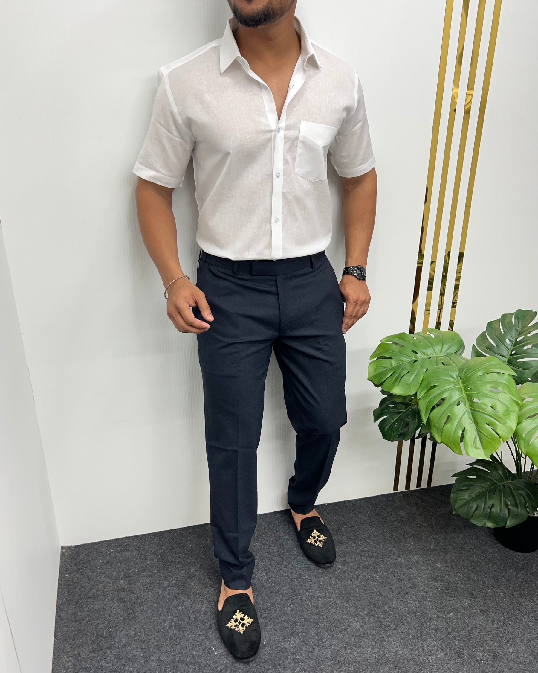 White Pure Cotton Linen Premium Half Sleeve Shirt