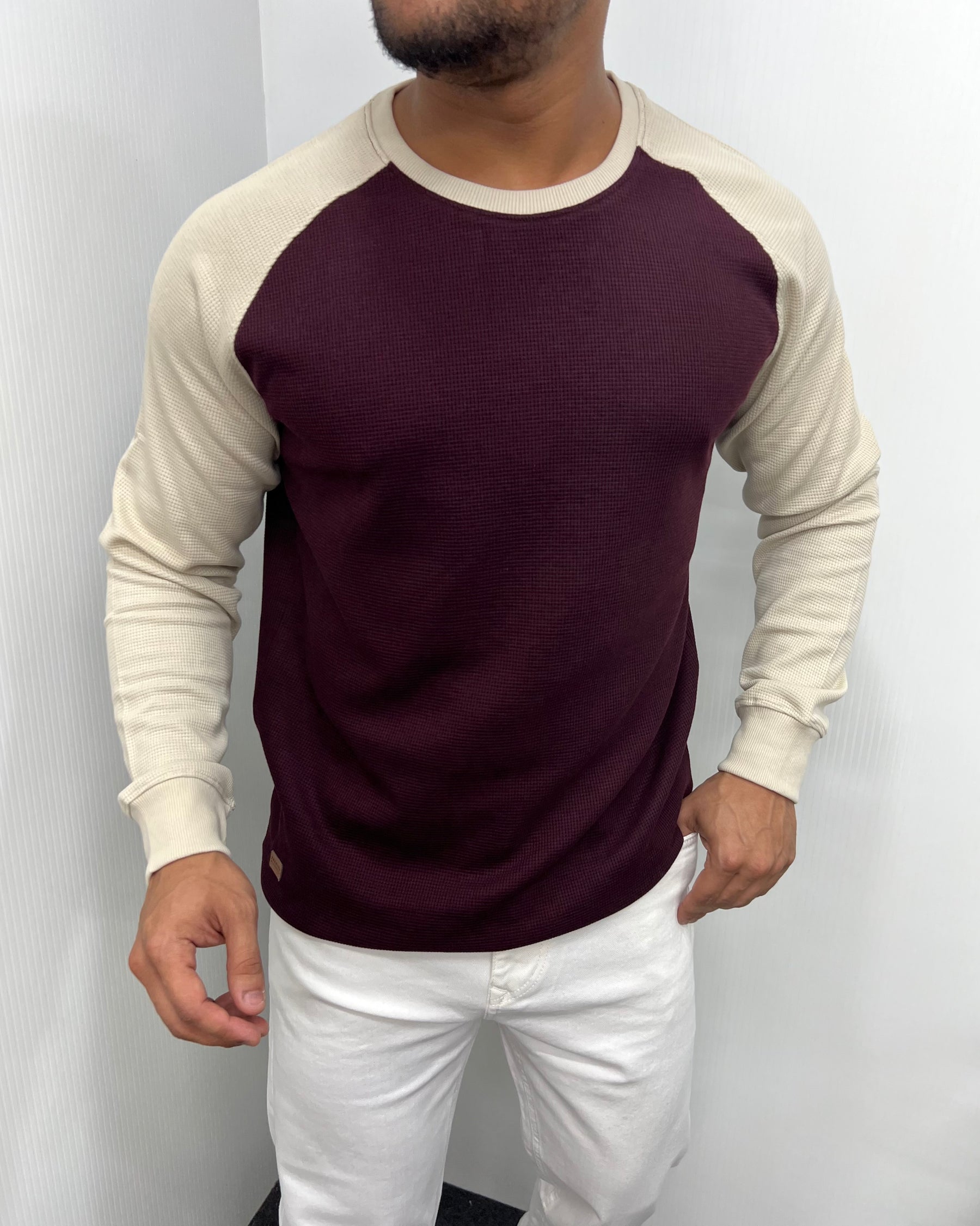 Maroon & Beige Raglan T-Shirt