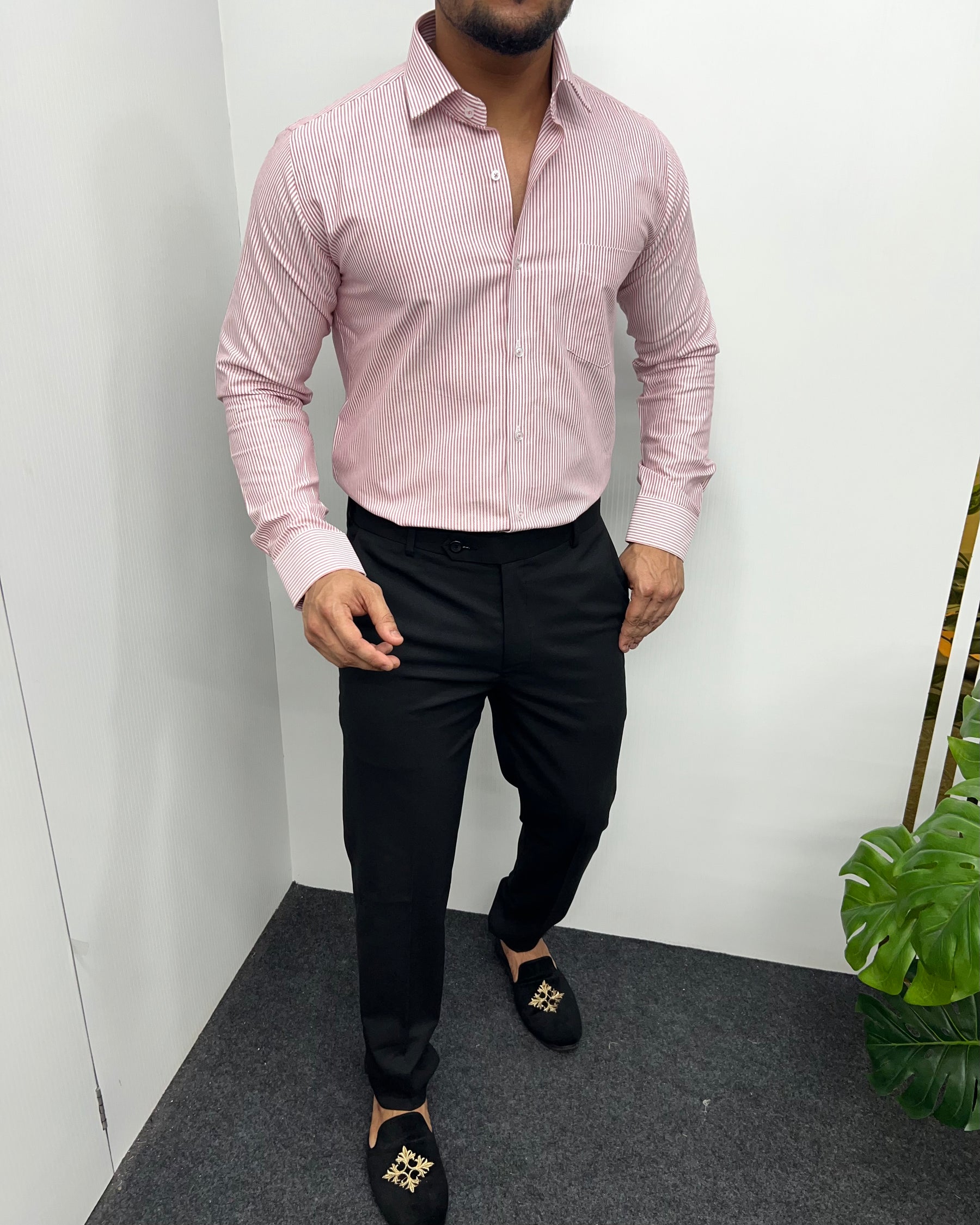 Deep Pink Oxford Very Premium Fine Cotton Fabric Vertical Striped Shirt