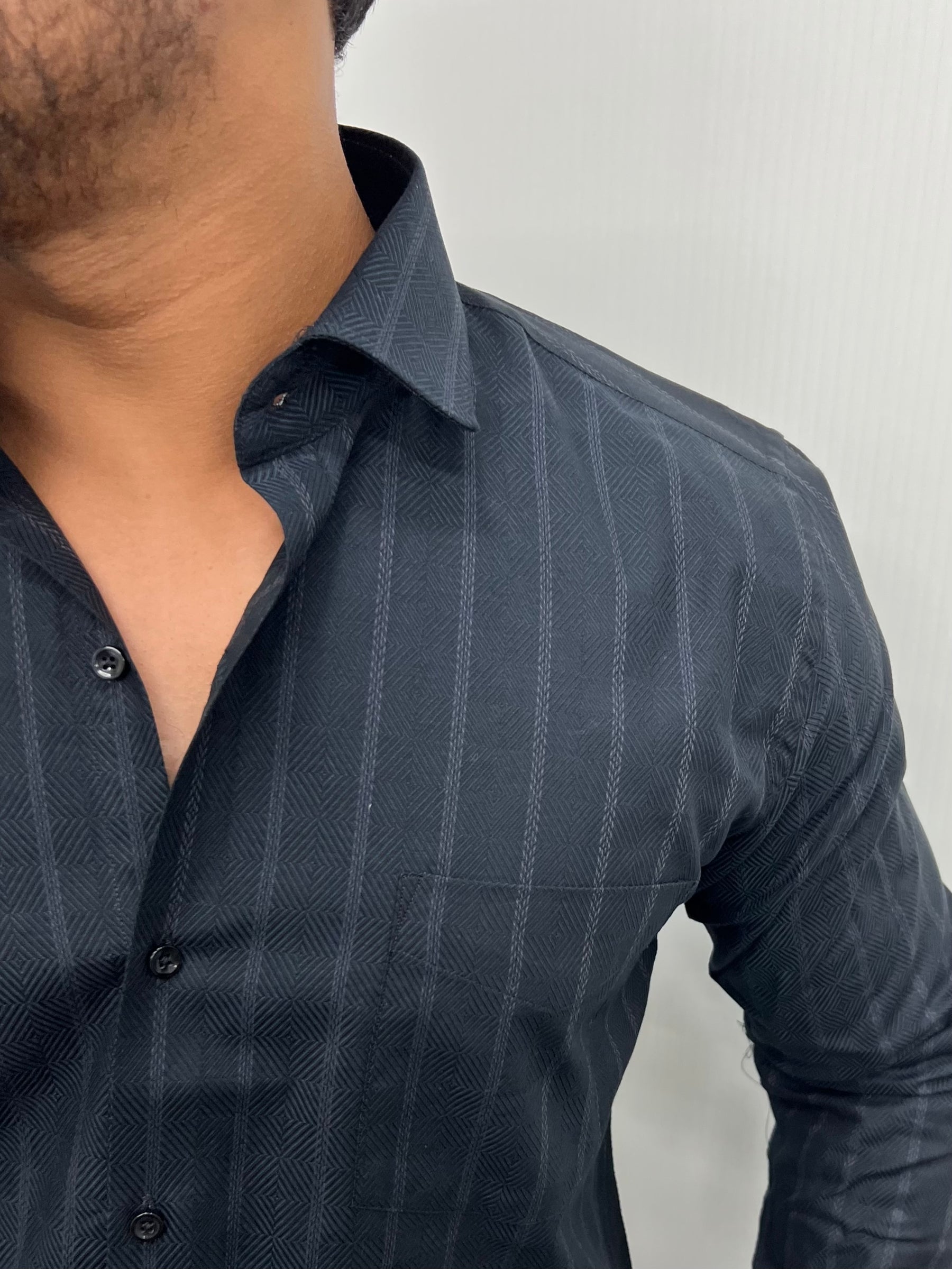 Blue Self Striped Premium Giza Cotton Shirt