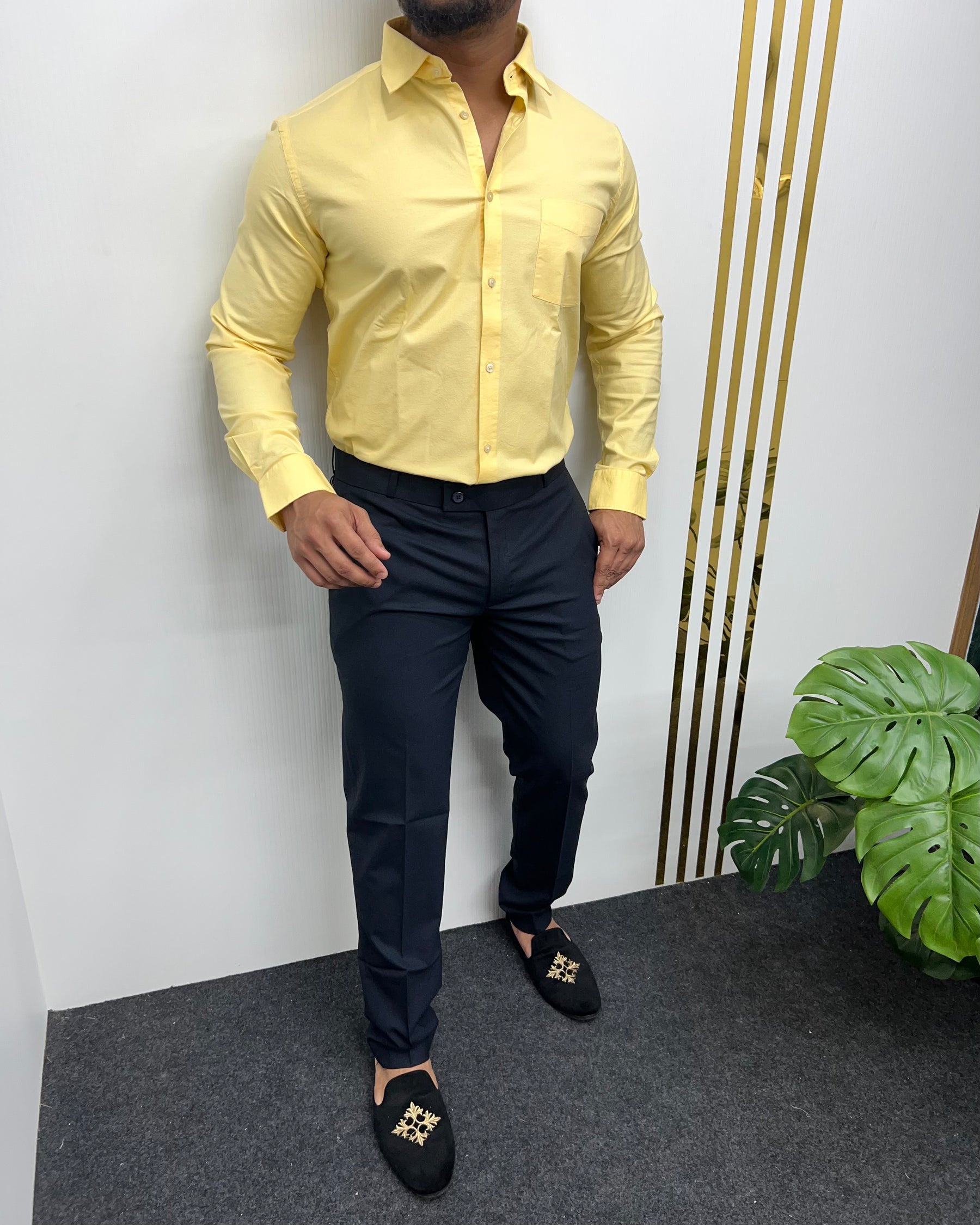 Yellow Business Class Oxford Lycra Formal Shirt