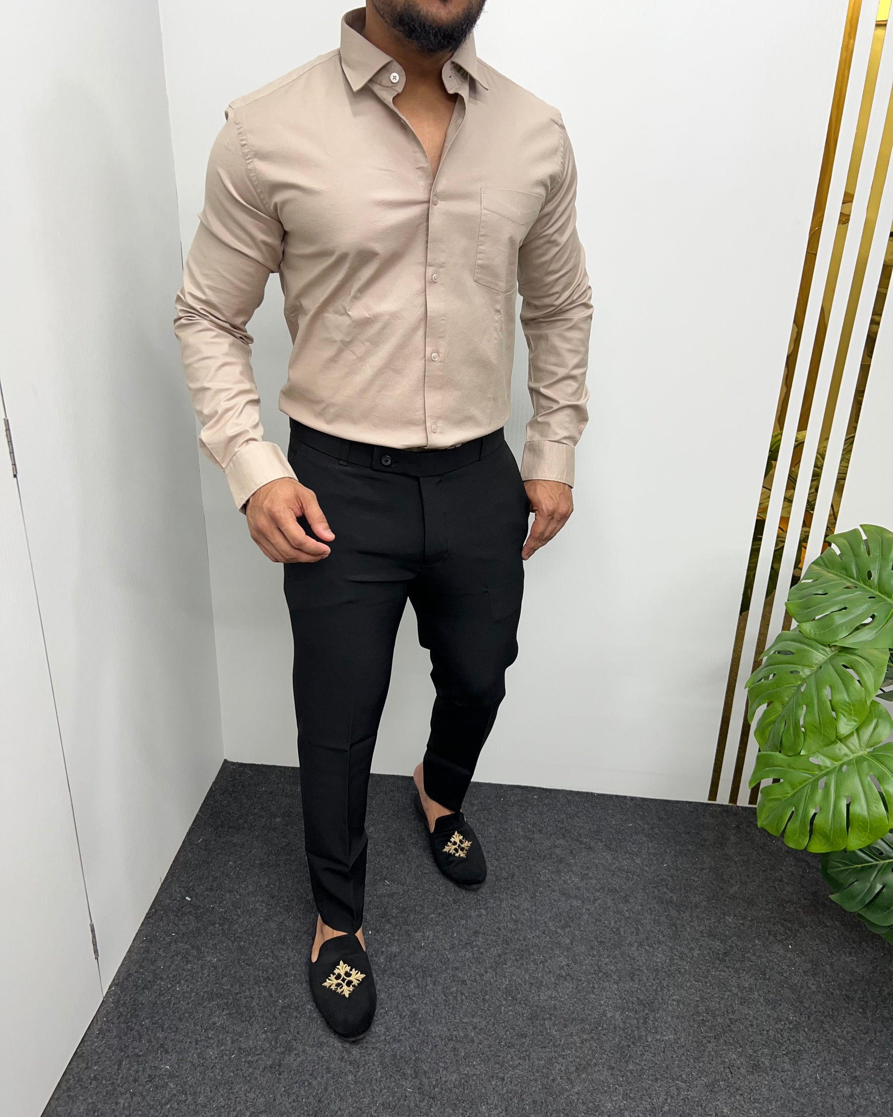 Pastel Cream Business Class Oxford Lycra Formal Shirt