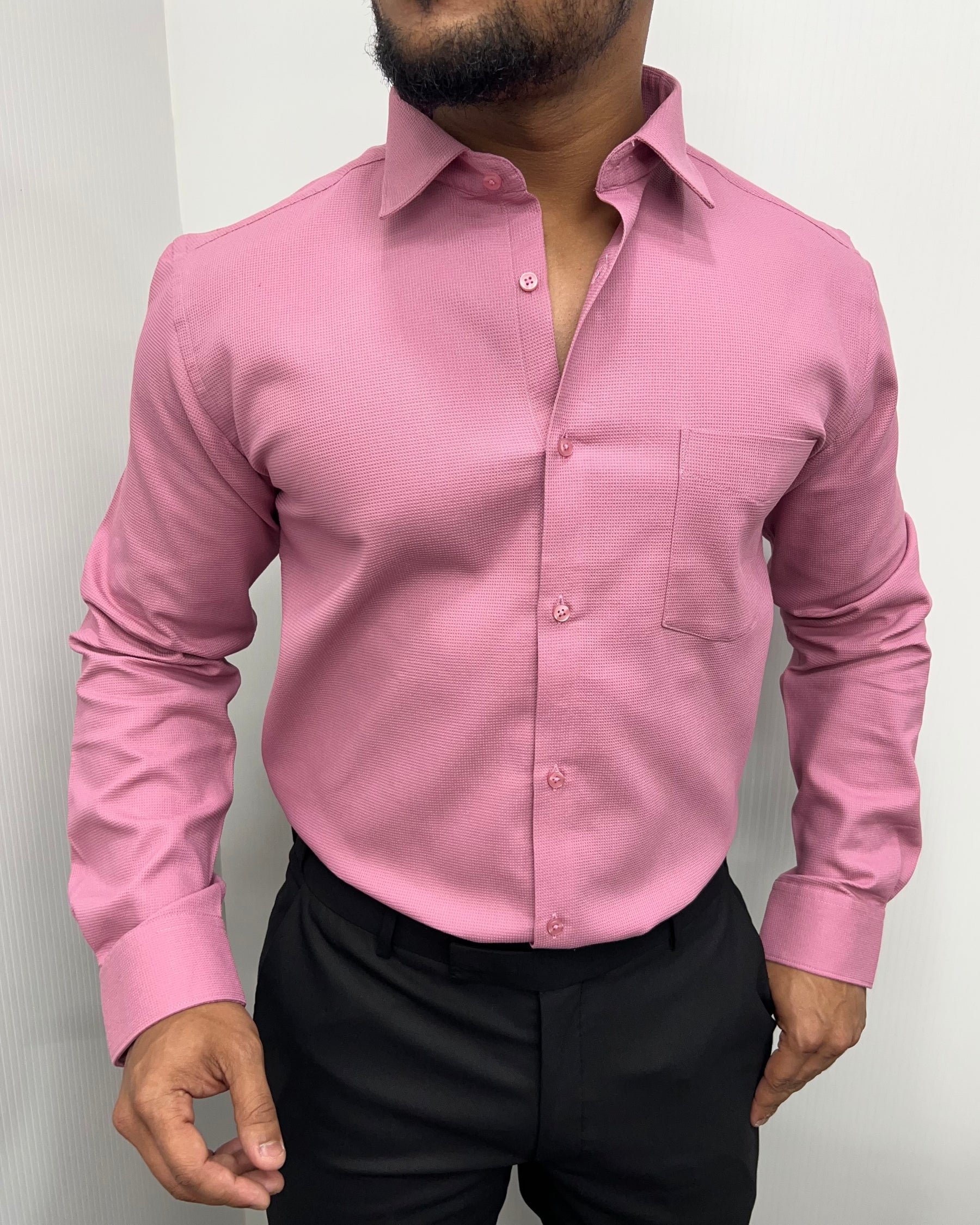 Pink Premium Cotton Polyblend Waffle Shirt