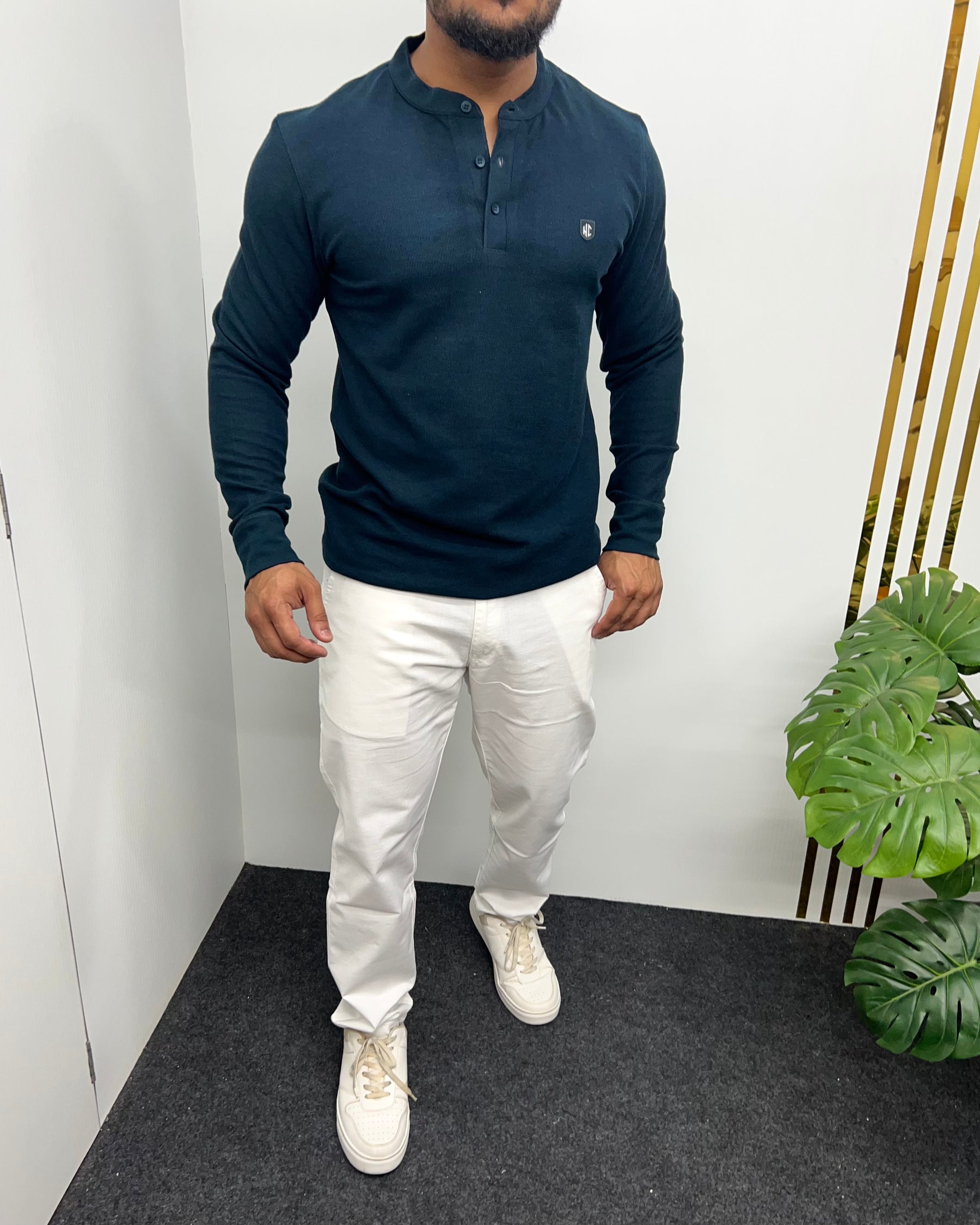 Chintamani Premium Cotton Waffle Henley Neck Full Sleeve T-Shirt