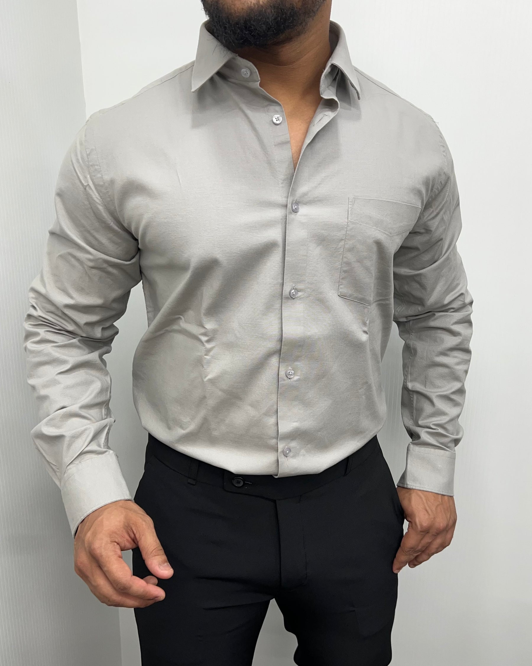 Cement Gray Business Class Oxford Lycra Formal Shirt