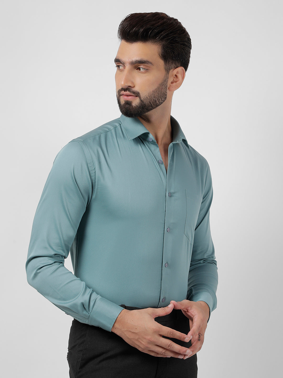 Plain Cotton Sea Green Shirt