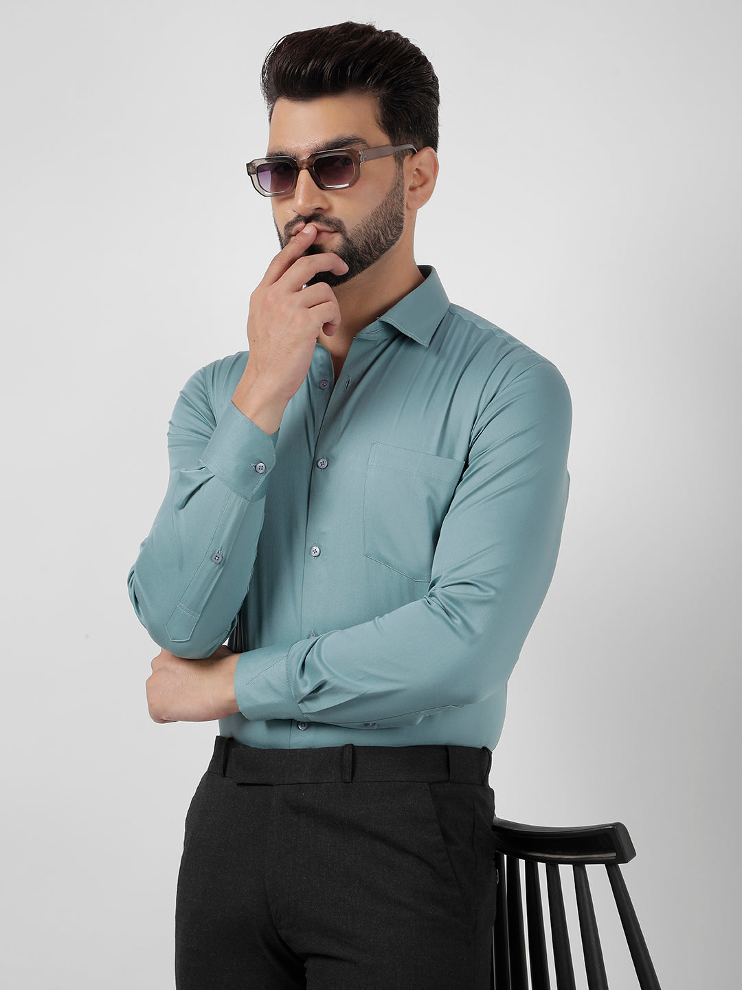 Plain Cotton Sea Green Shirt