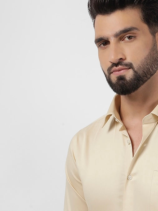 Plain Cotton Beige Cream Shirt