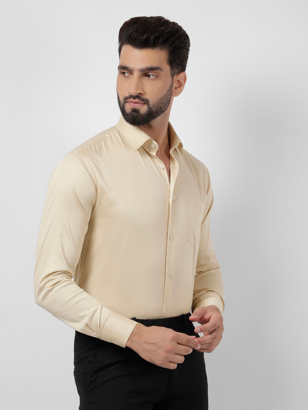 Plain Cotton Beige Cream Shirt