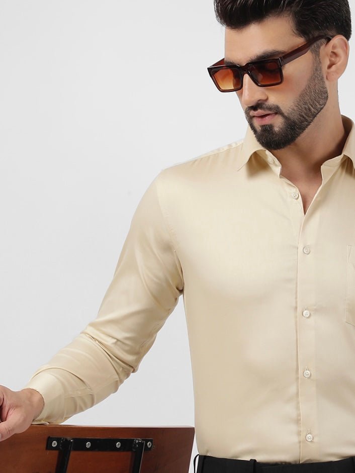 Plain Cotton Beige Cream Shirt