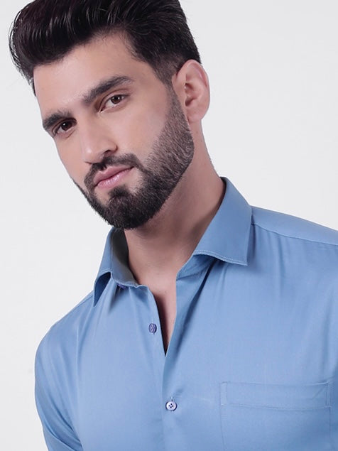 Plain Cotton Pastel Blue Shirt