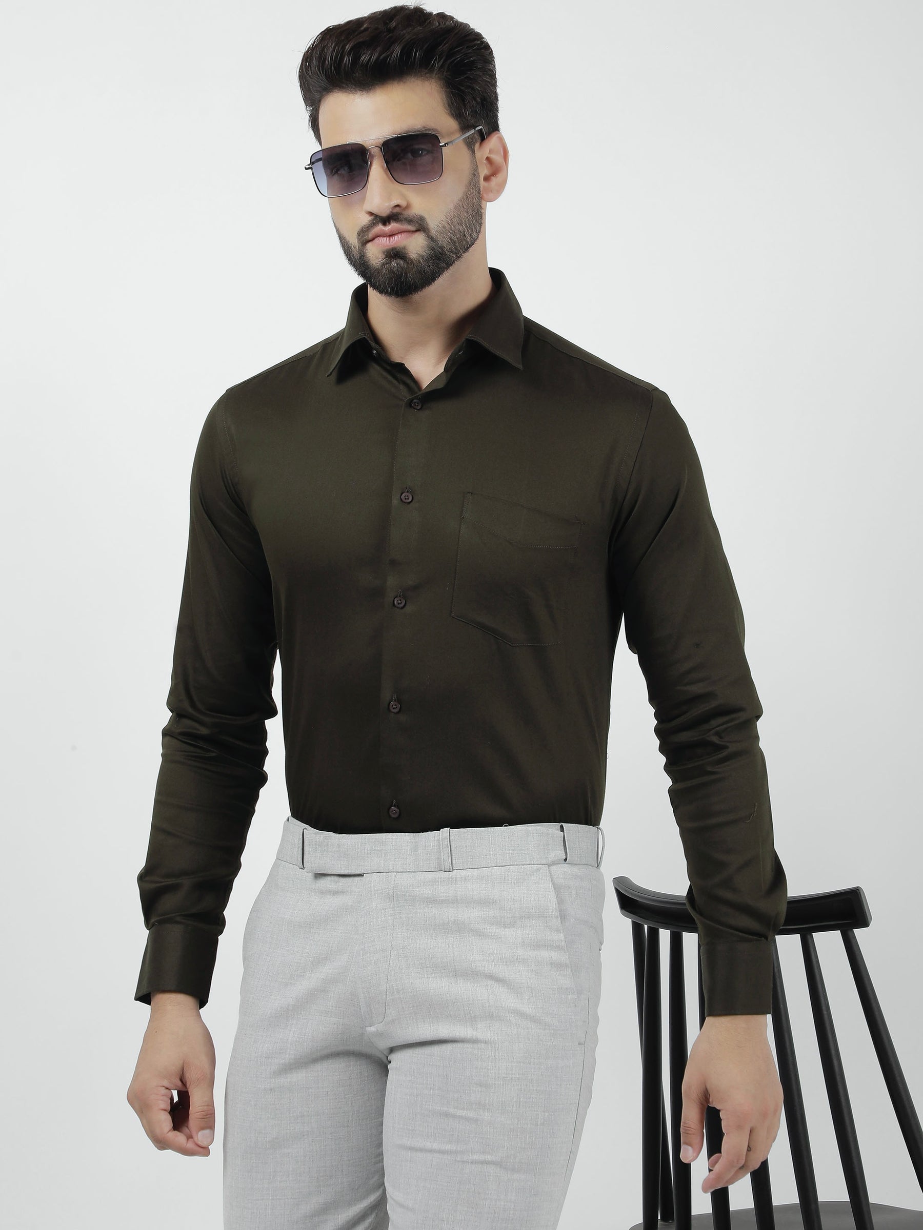 Plain Cotton Mehandi Shirt
