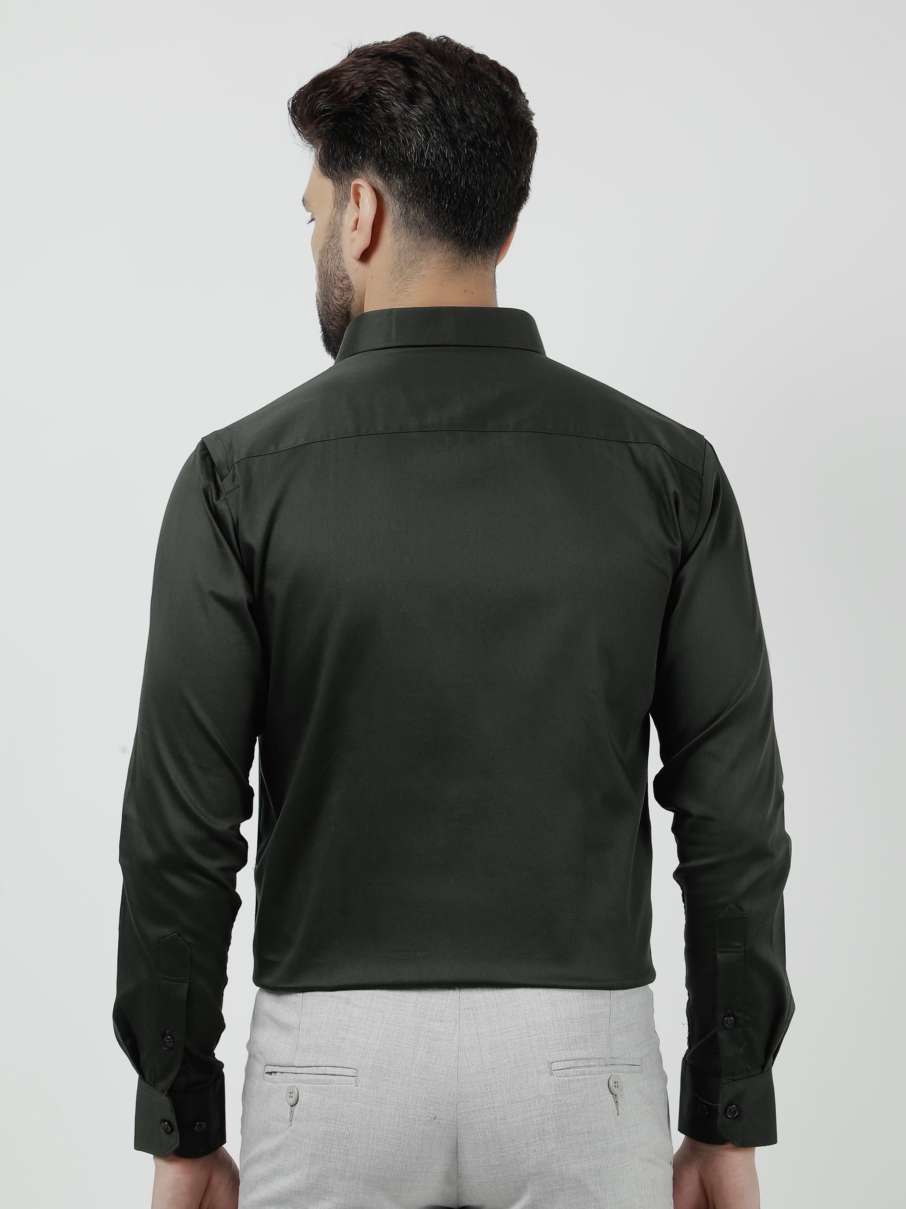 Plain Cotton Bottle Green Shirt