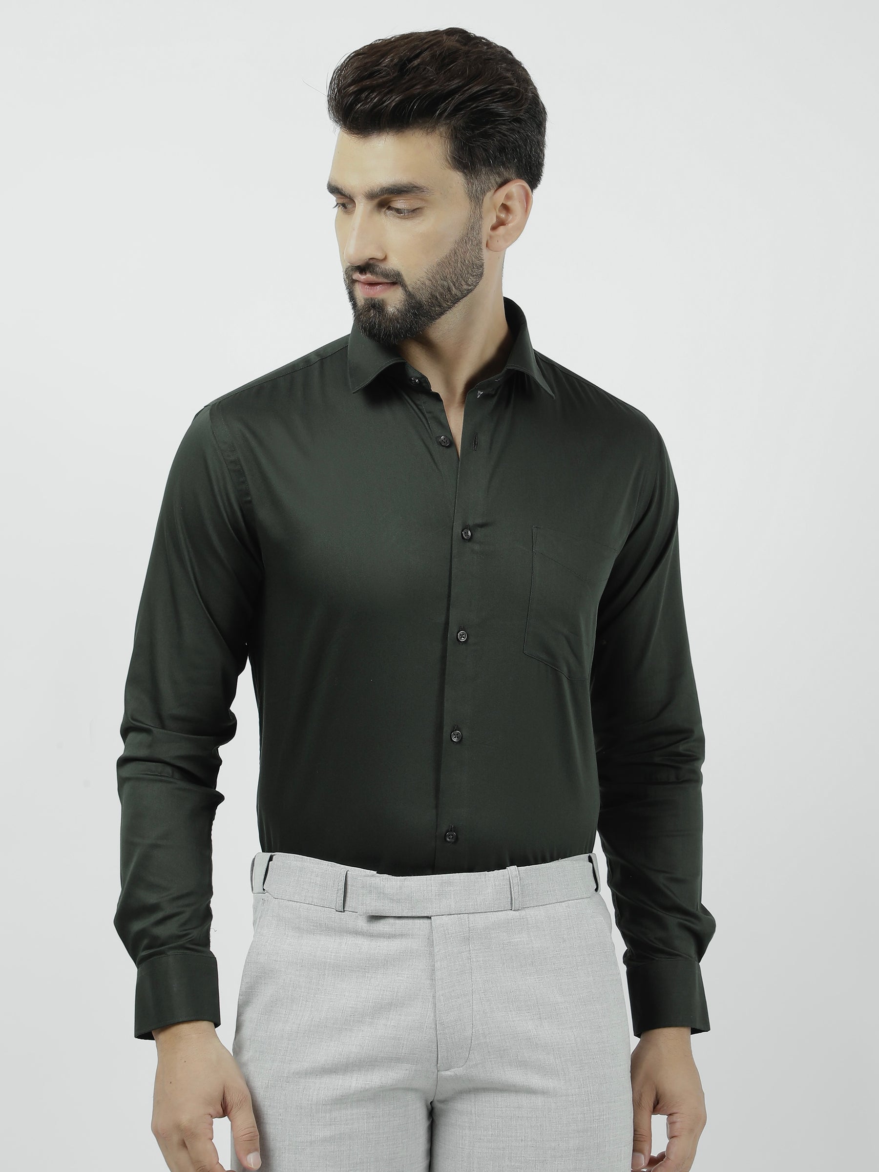 Plain Cotton Bottle Green Shirt