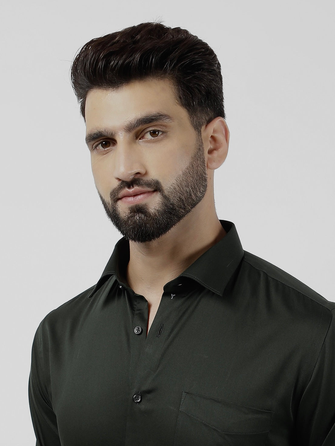 Plain Cotton Bottle Green Shirt