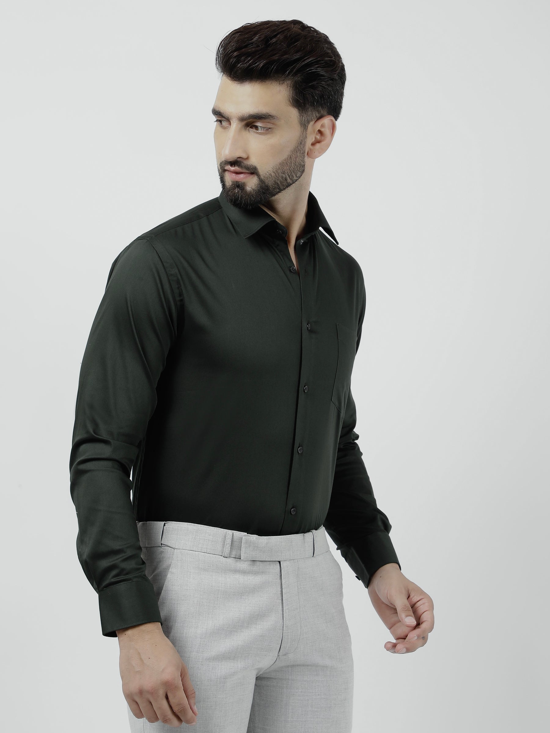 Plain Cotton Bottle Green Shirt