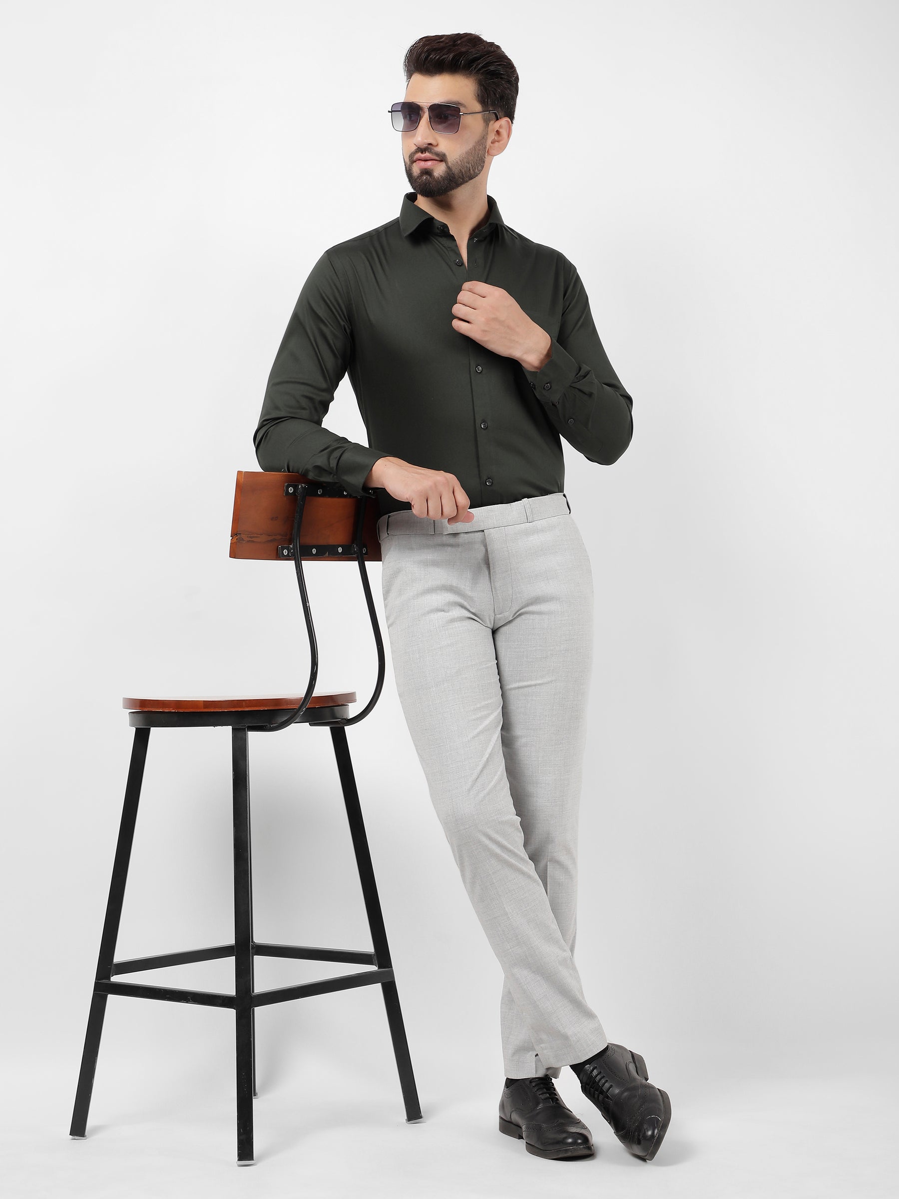 Plain Cotton Bottle Green Shirt