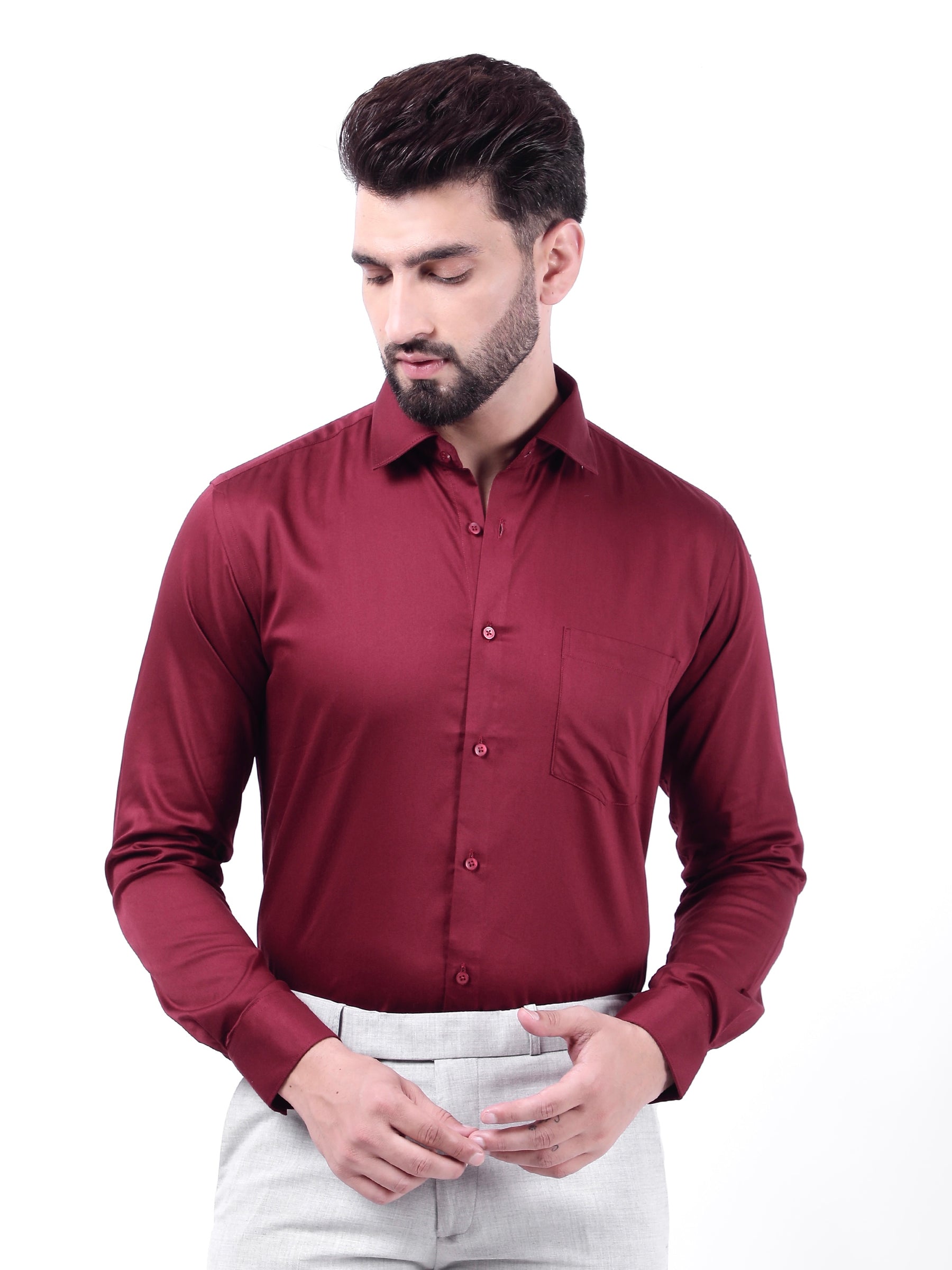 Plain Cotton Maroon Shirt