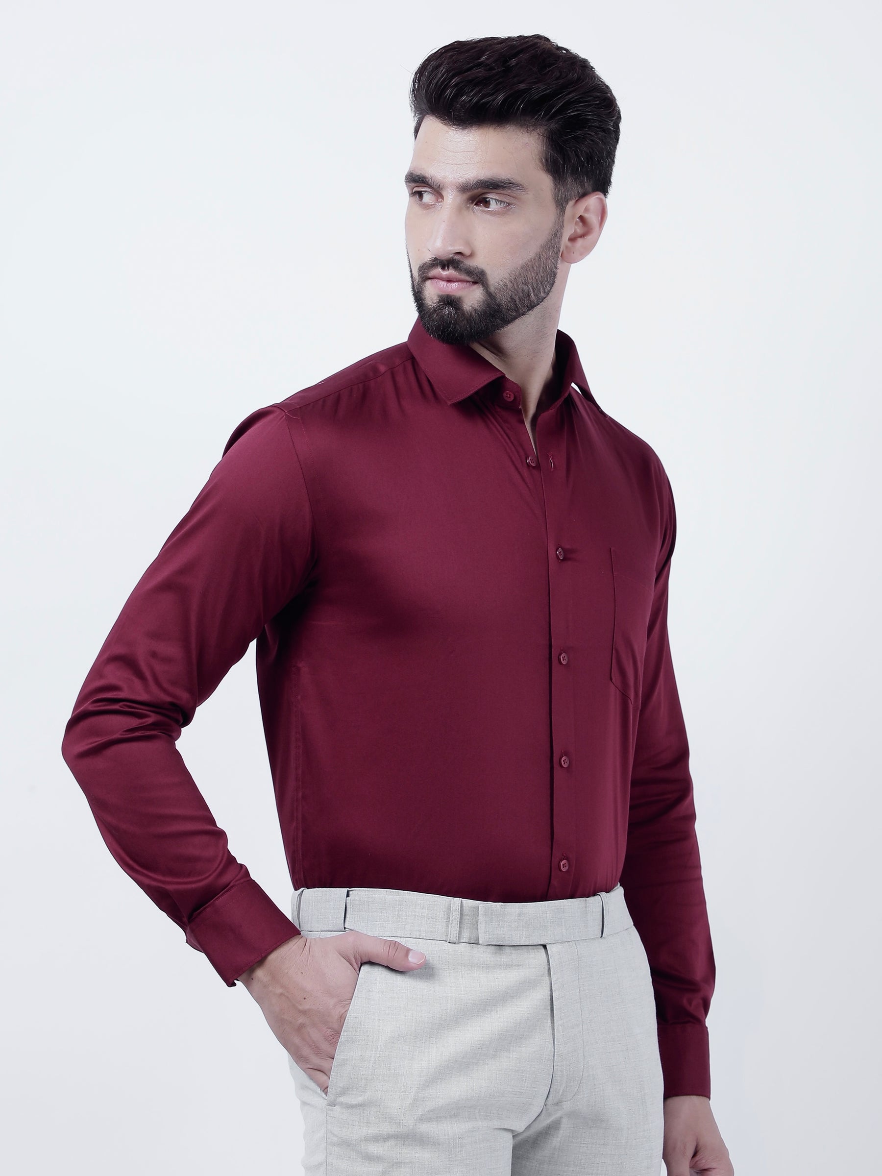 Plain Cotton Maroon Shirt