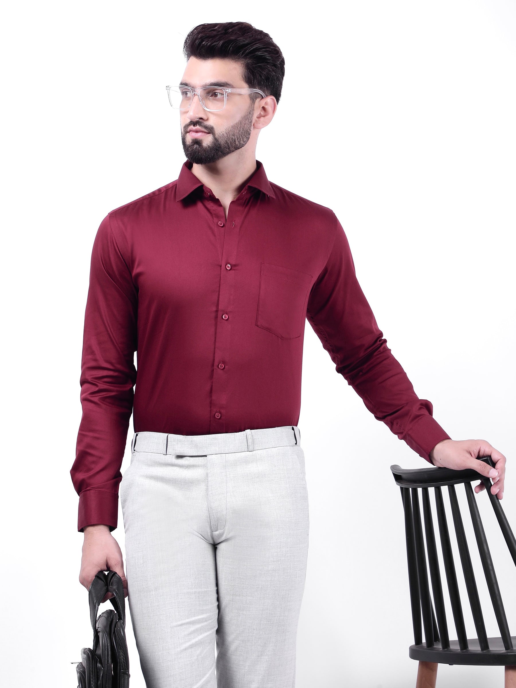 Plain Cotton Maroon Shirt