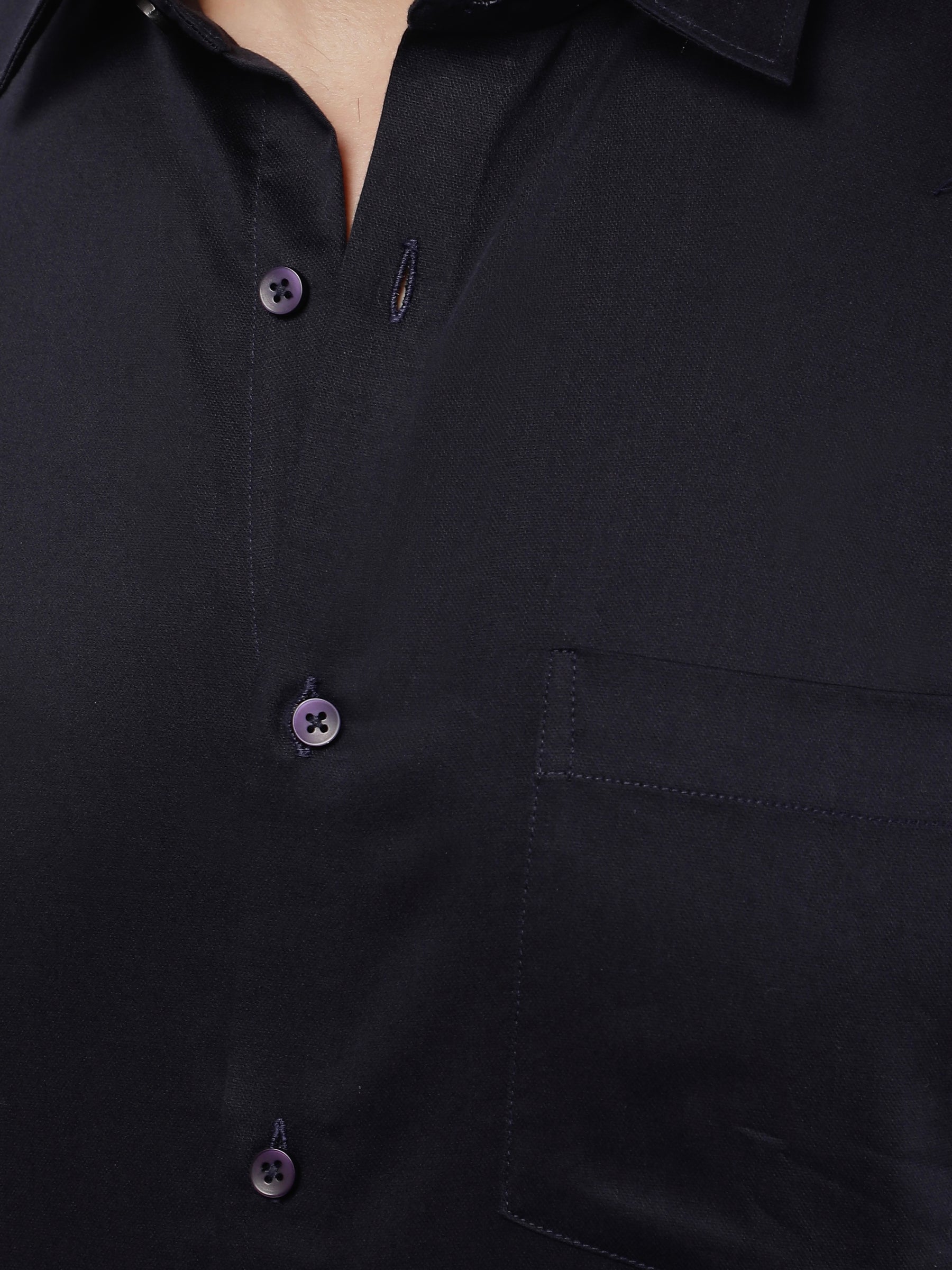 Plain Cotton Navy Blue Shirt