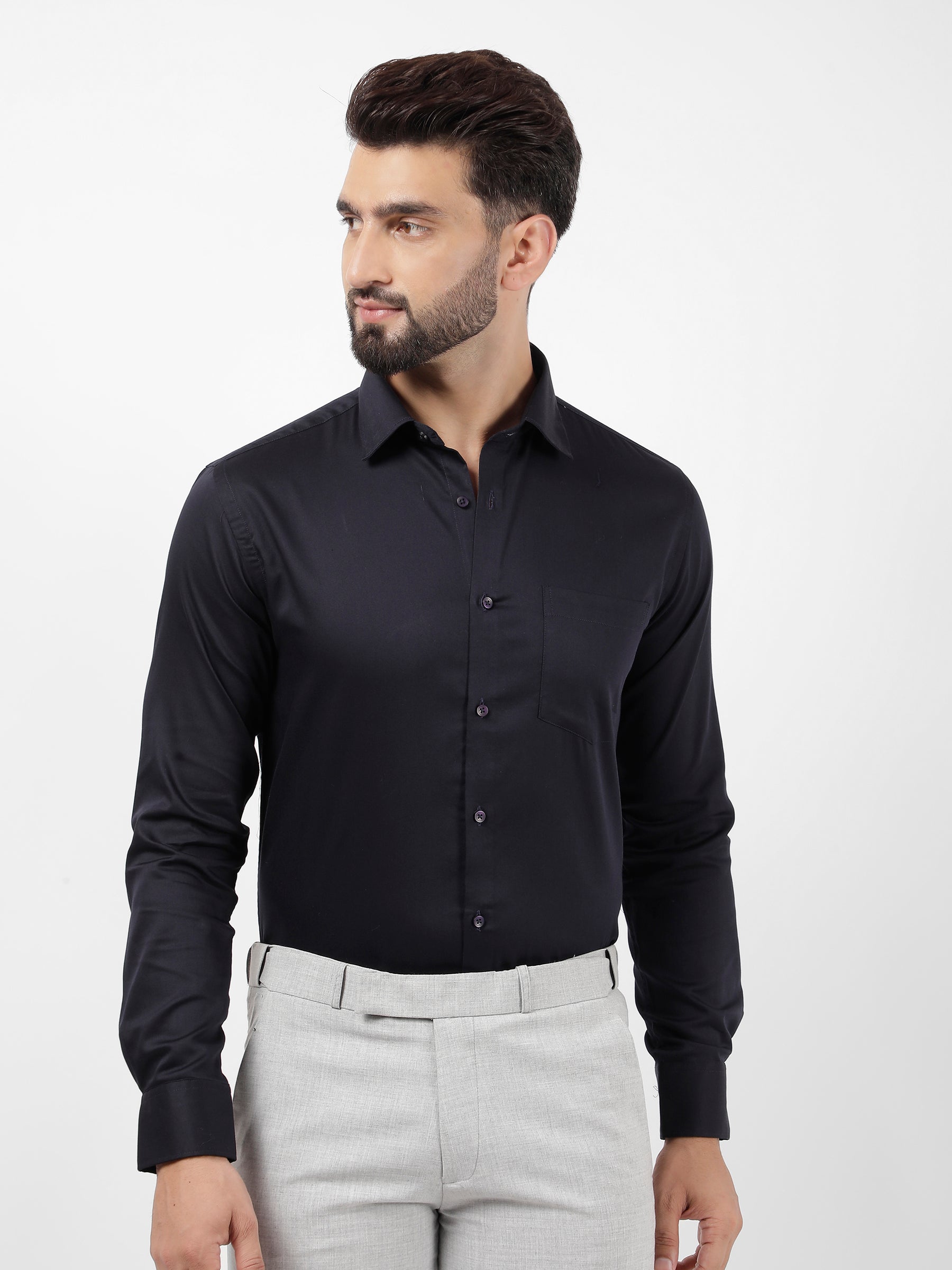 Plain Cotton Navy Blue Shirt