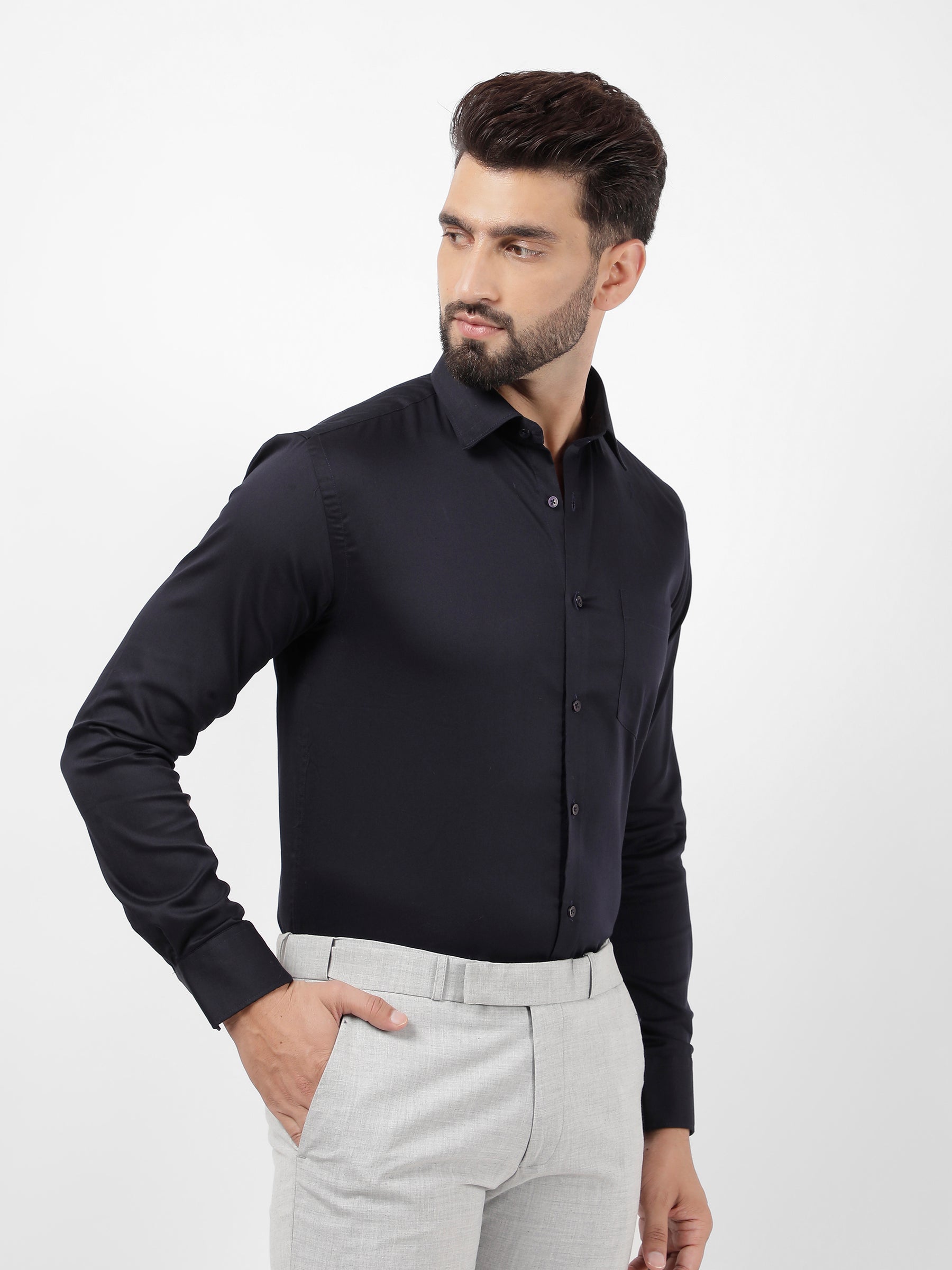 Plain Cotton Navy Blue Shirt
