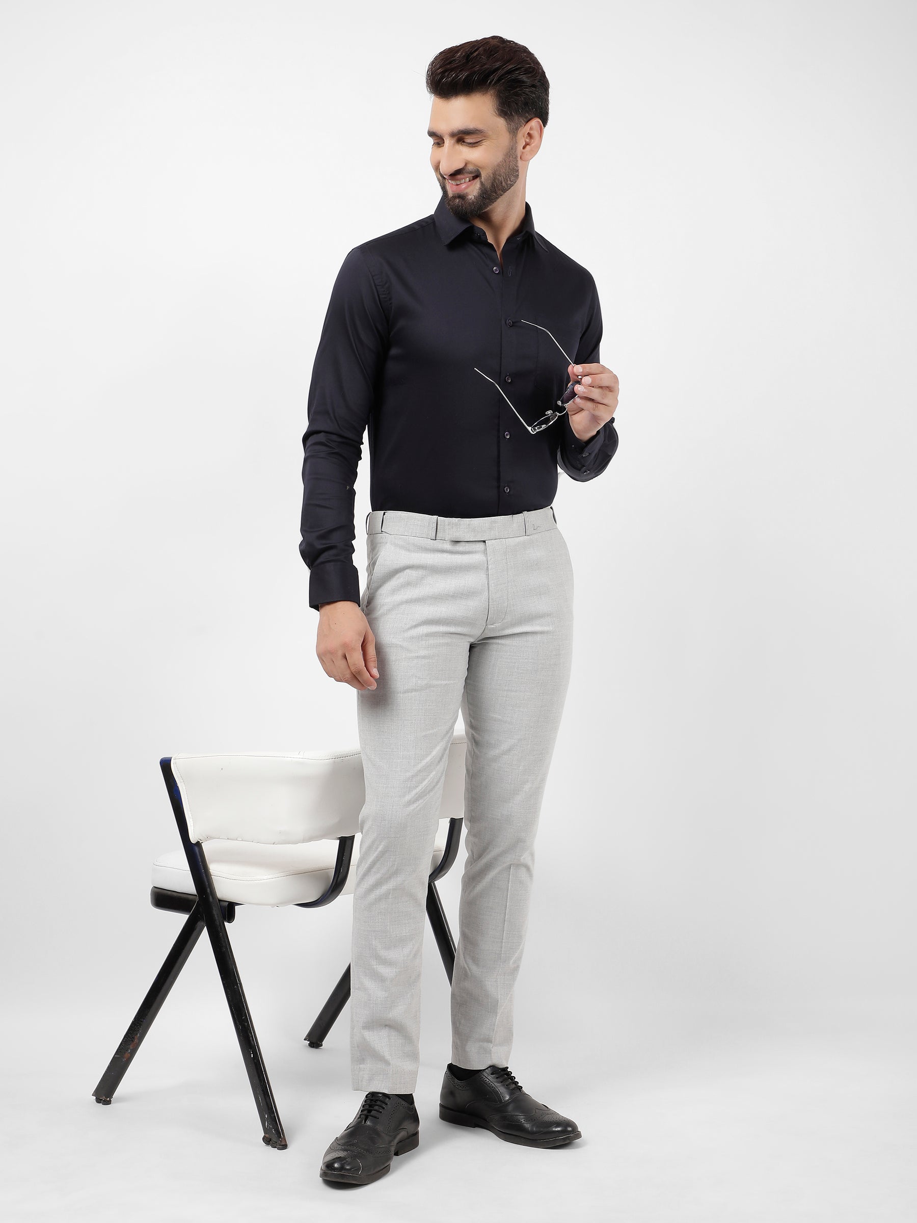 Plain Cotton Navy Blue Shirt