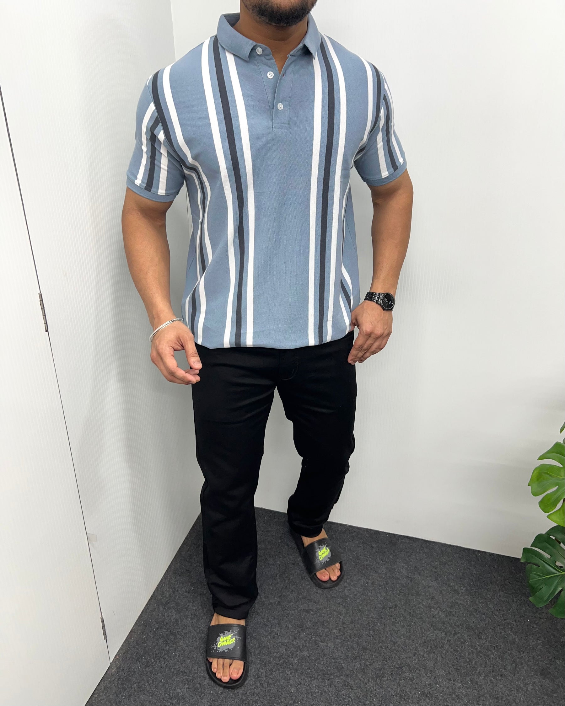 Sky Blue Matty Striped T-Shirt