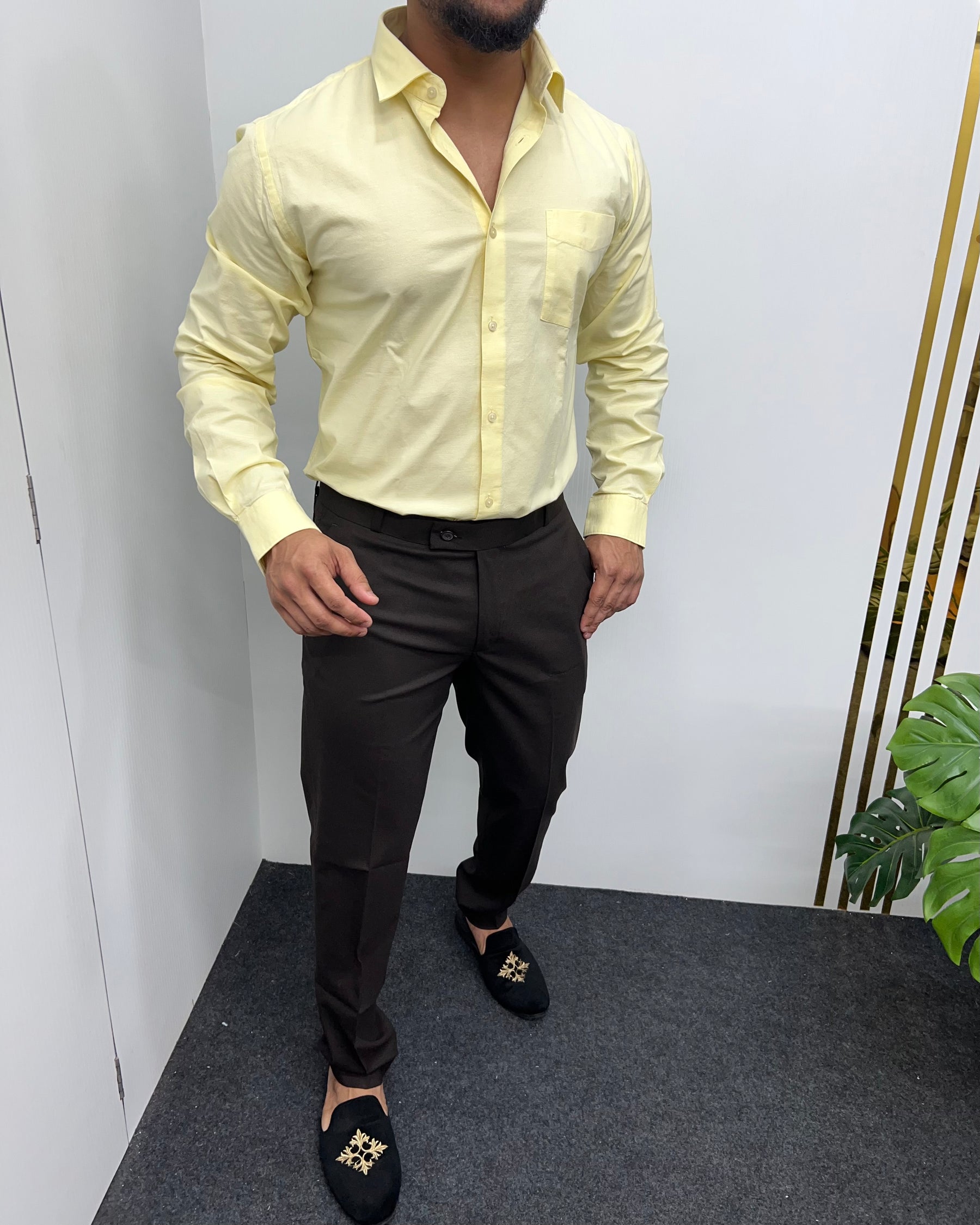 Lemon Yellow Business Class Oxford Lycra Formal Shirt