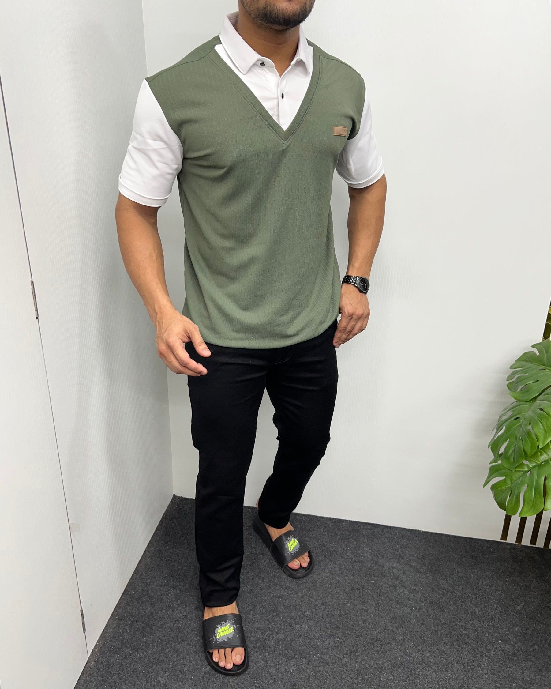 Olive & White Plaid T-Shirt