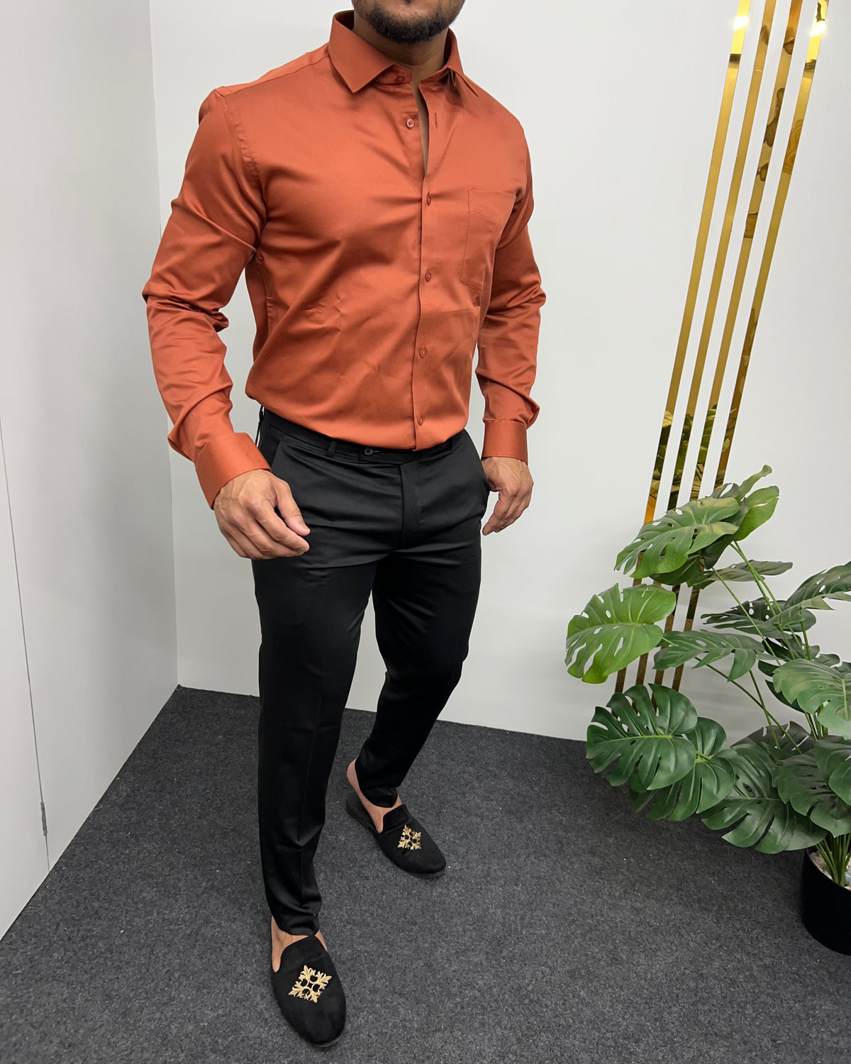 Rust Cotton Satin Shirt