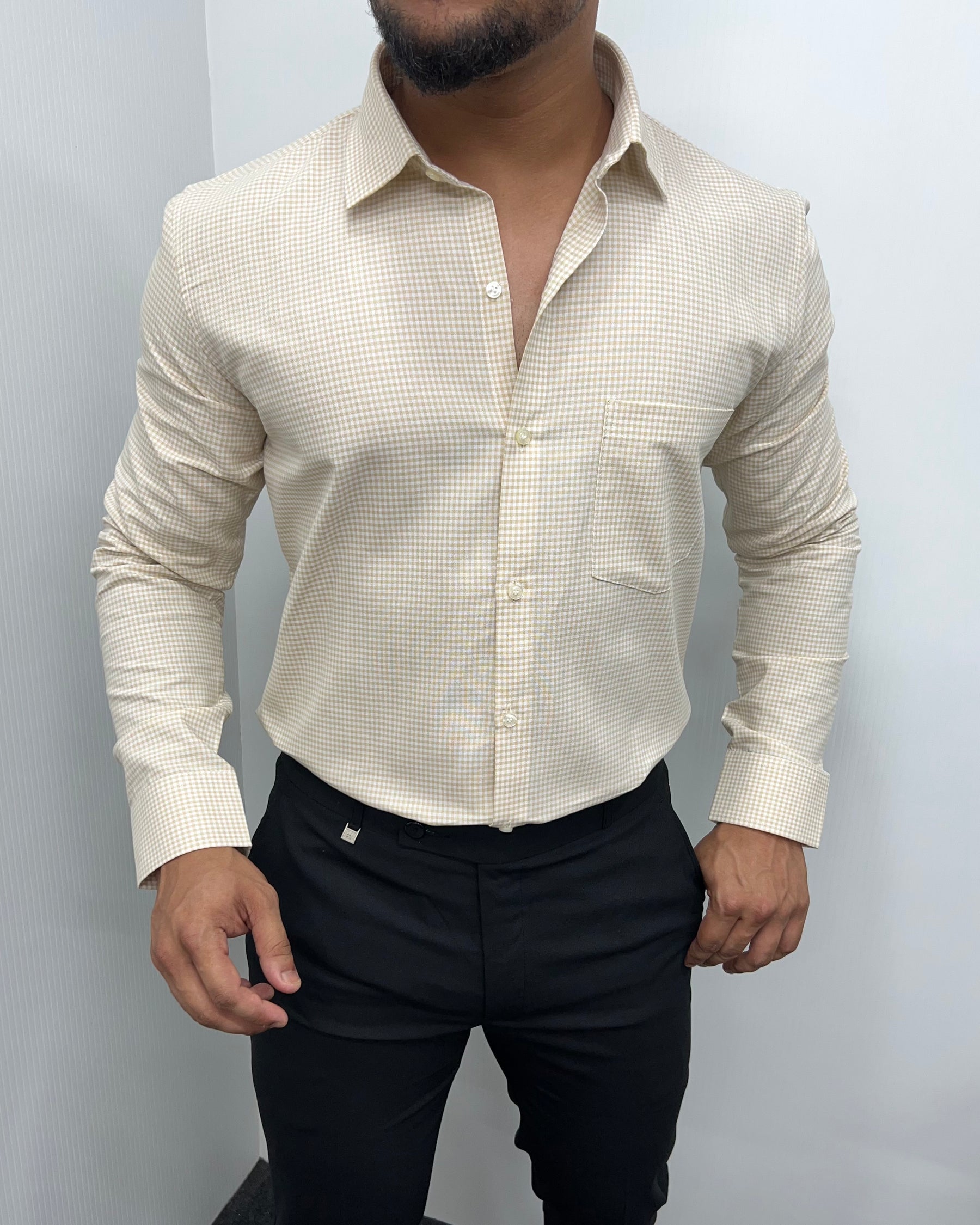Cream Cotton Gingham Checks Shirt