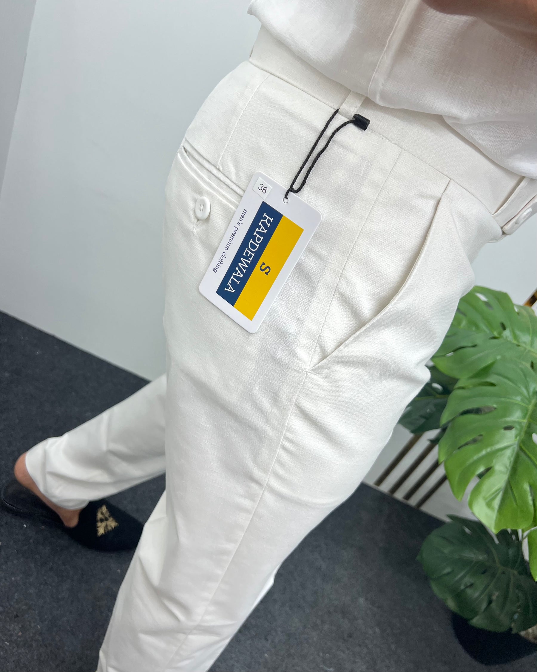 White Heavy Quality Linen Blend Formal Pant