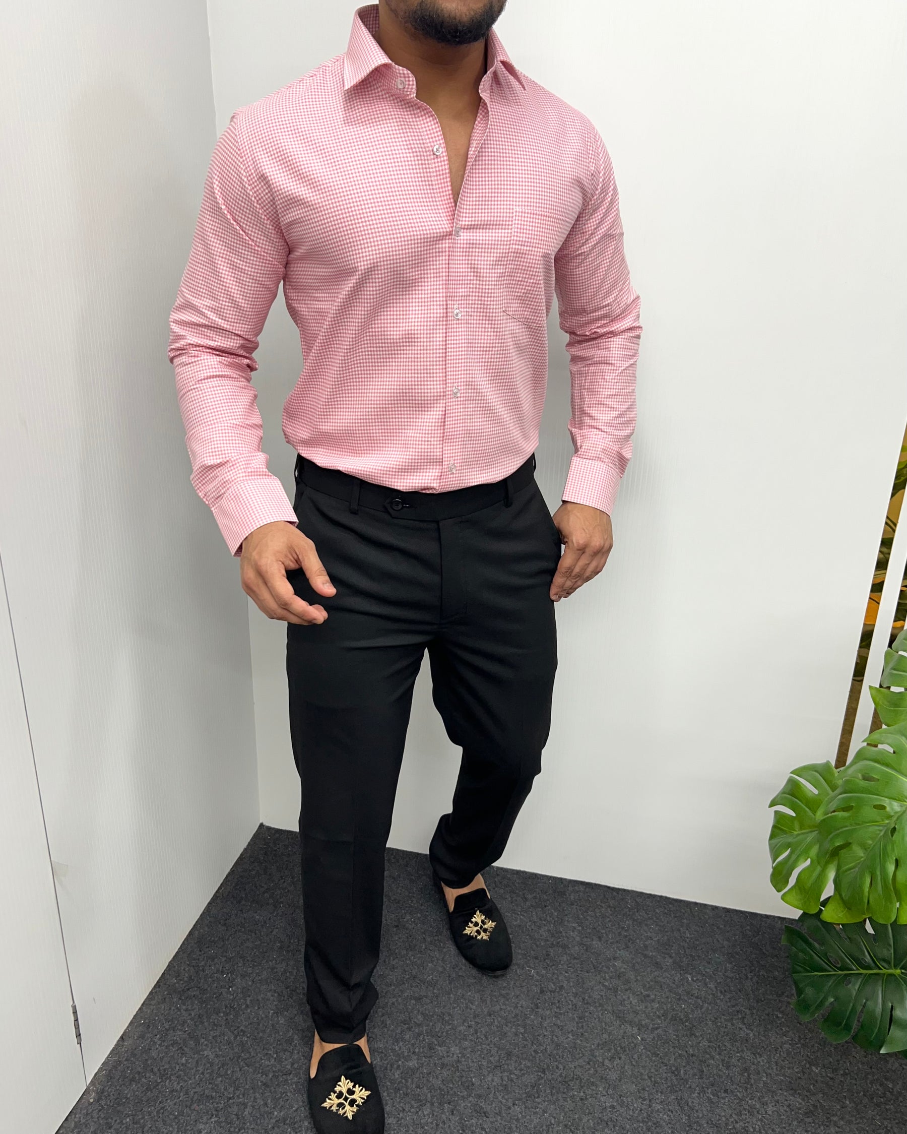 Pastel Pink Cotton Gingham Checks Shirt
