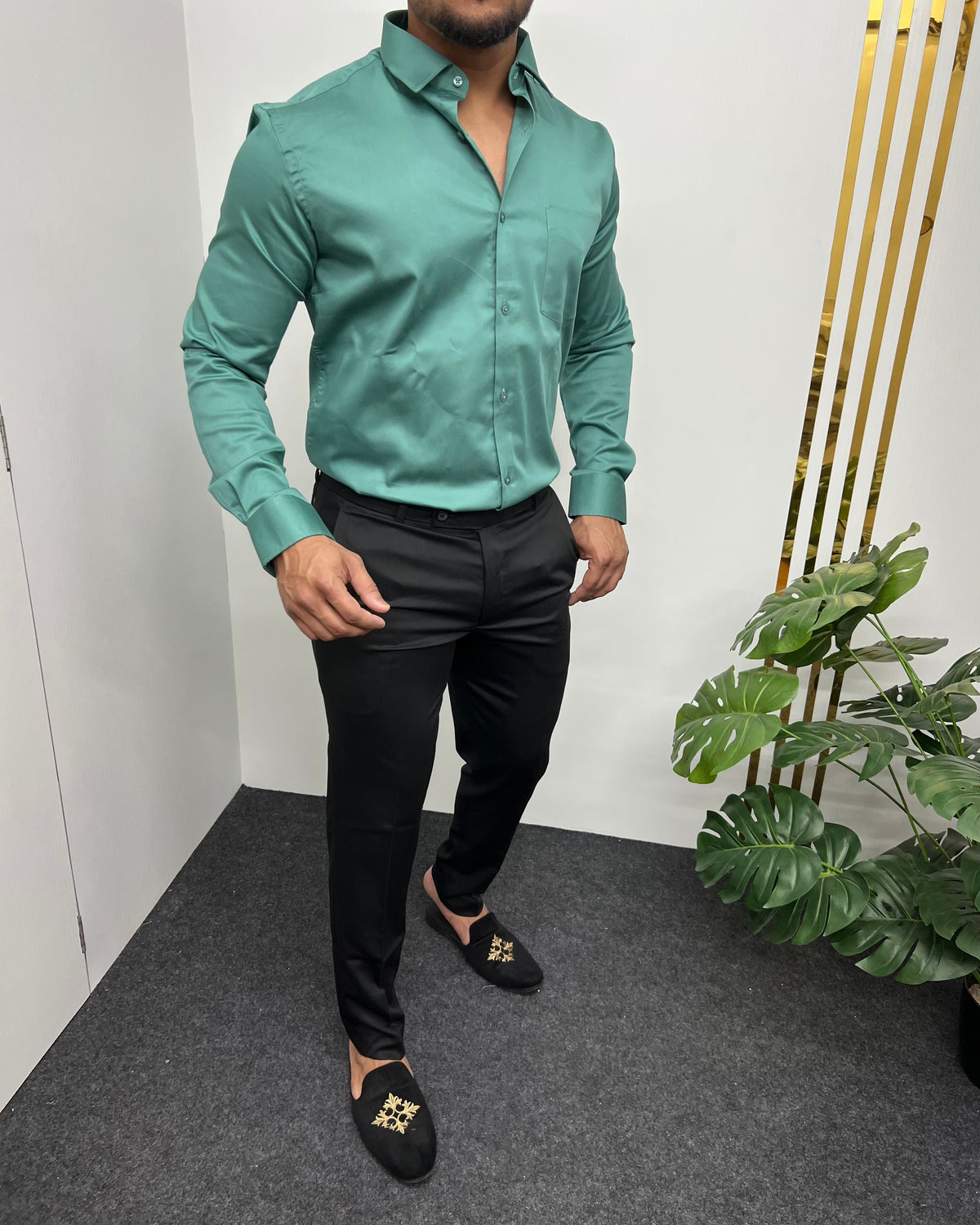 Sea Green Cotton Satin Shirt