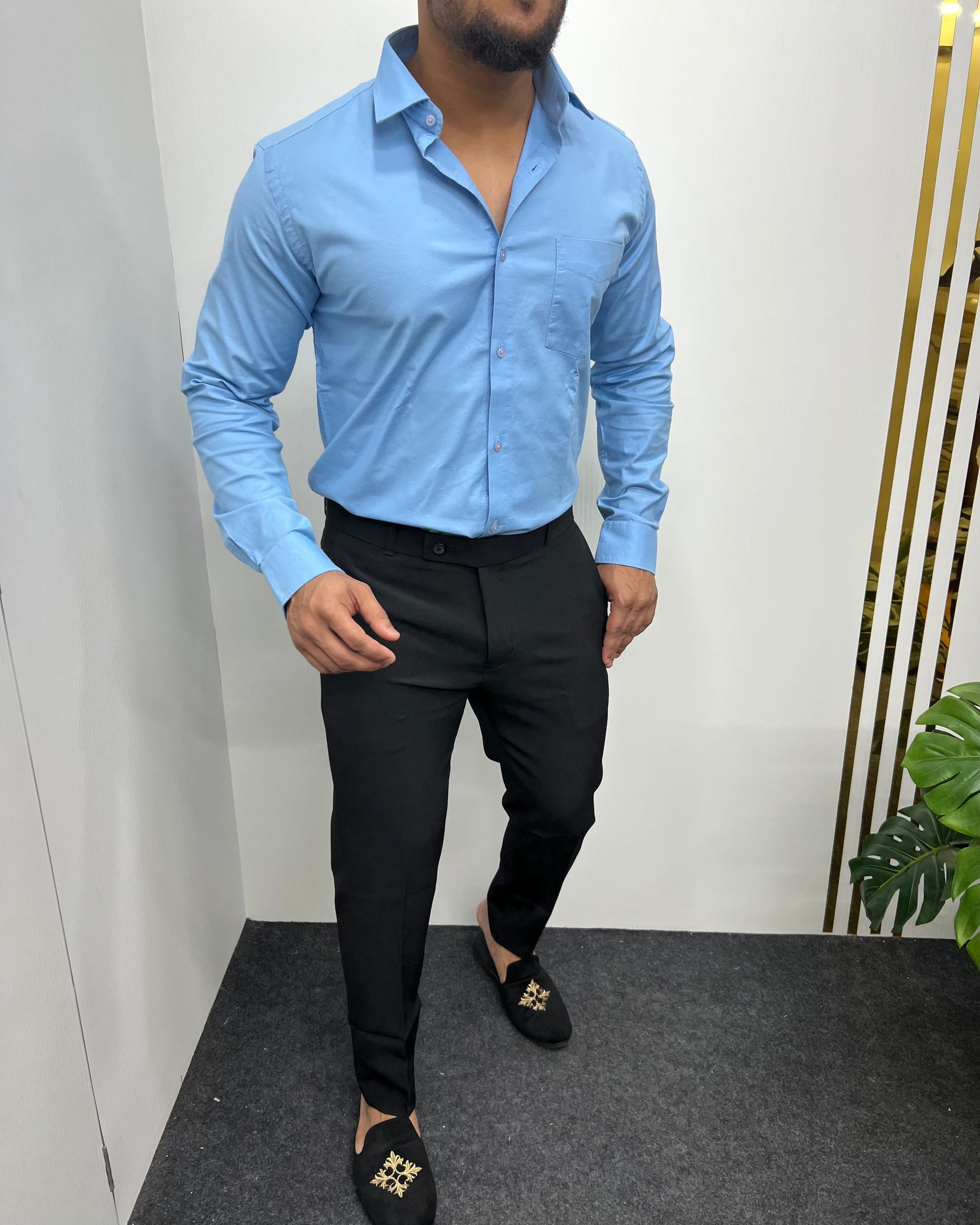 Sky Blue Business Class Oxford Lycra Formal Shirt