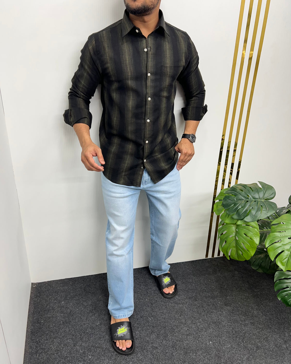 Self Striped Jute Cotton Shirt