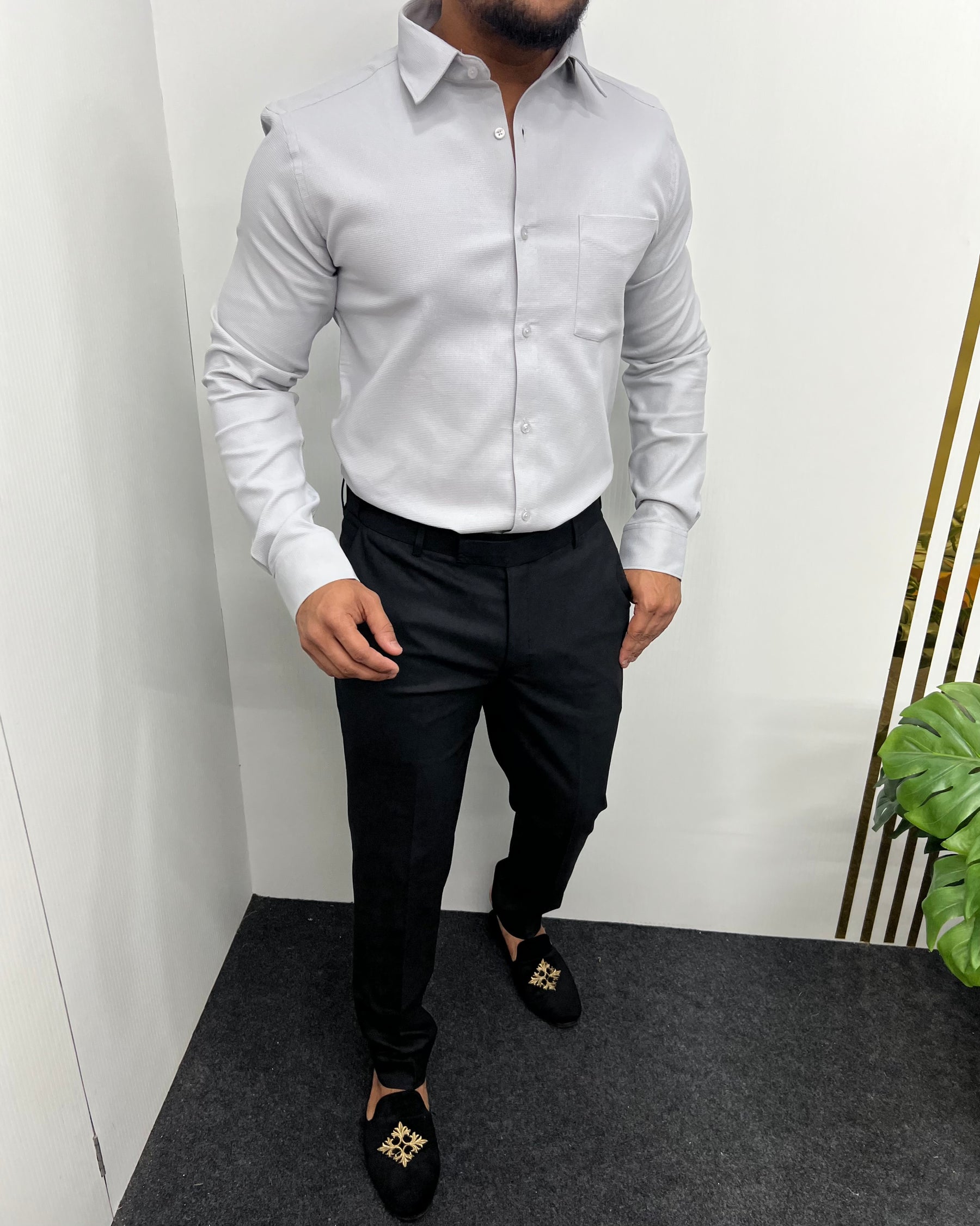 Gray Premium Cotton Polyblend Waffle Shirt