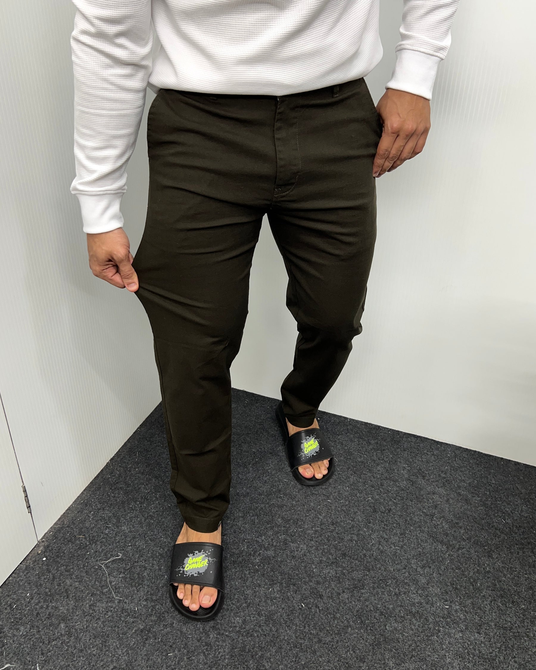 Mill Made Dark Mehandi Cotton Linen Pant