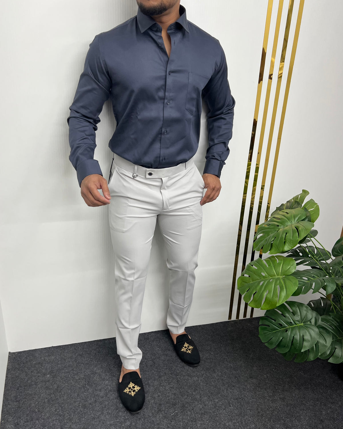 Dark Gray Cotton Satin Shirt