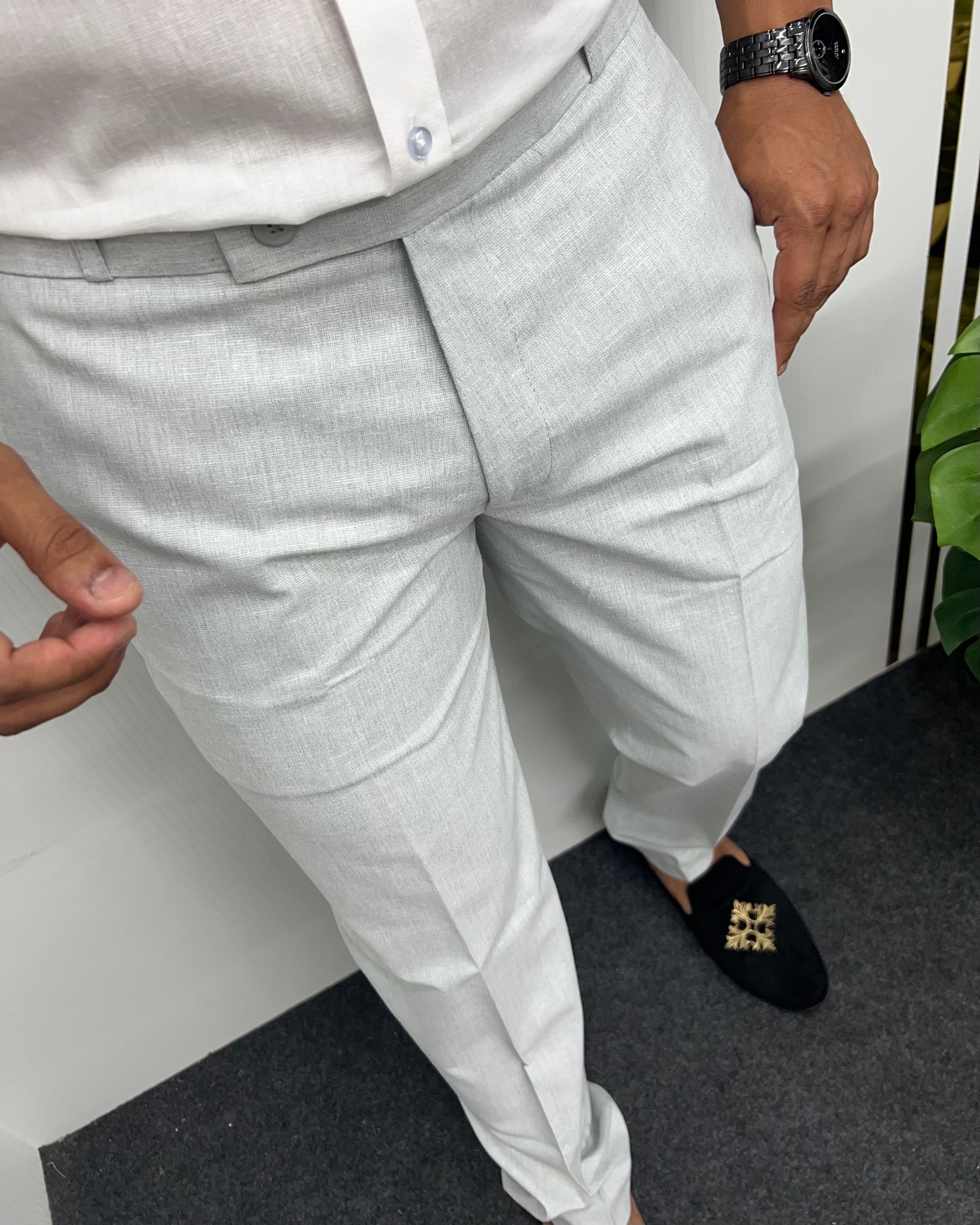 Smoke Gray Heavy Quality Linen Blend Formal Pant