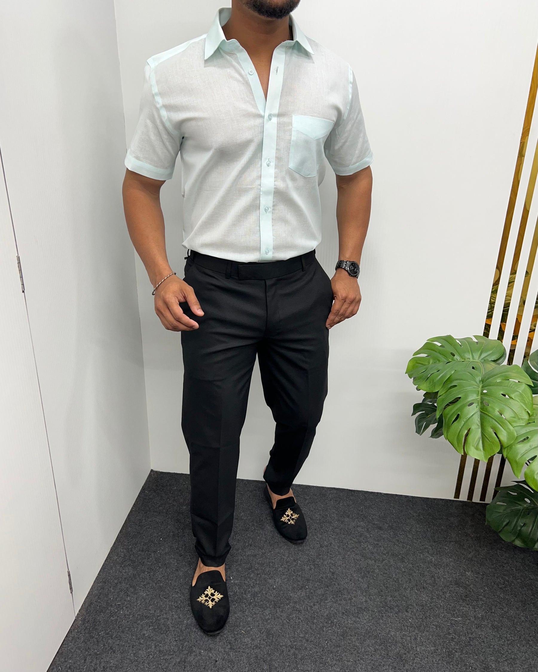 Mint Pure Cotton Linen Premium Half Sleeve Shirt