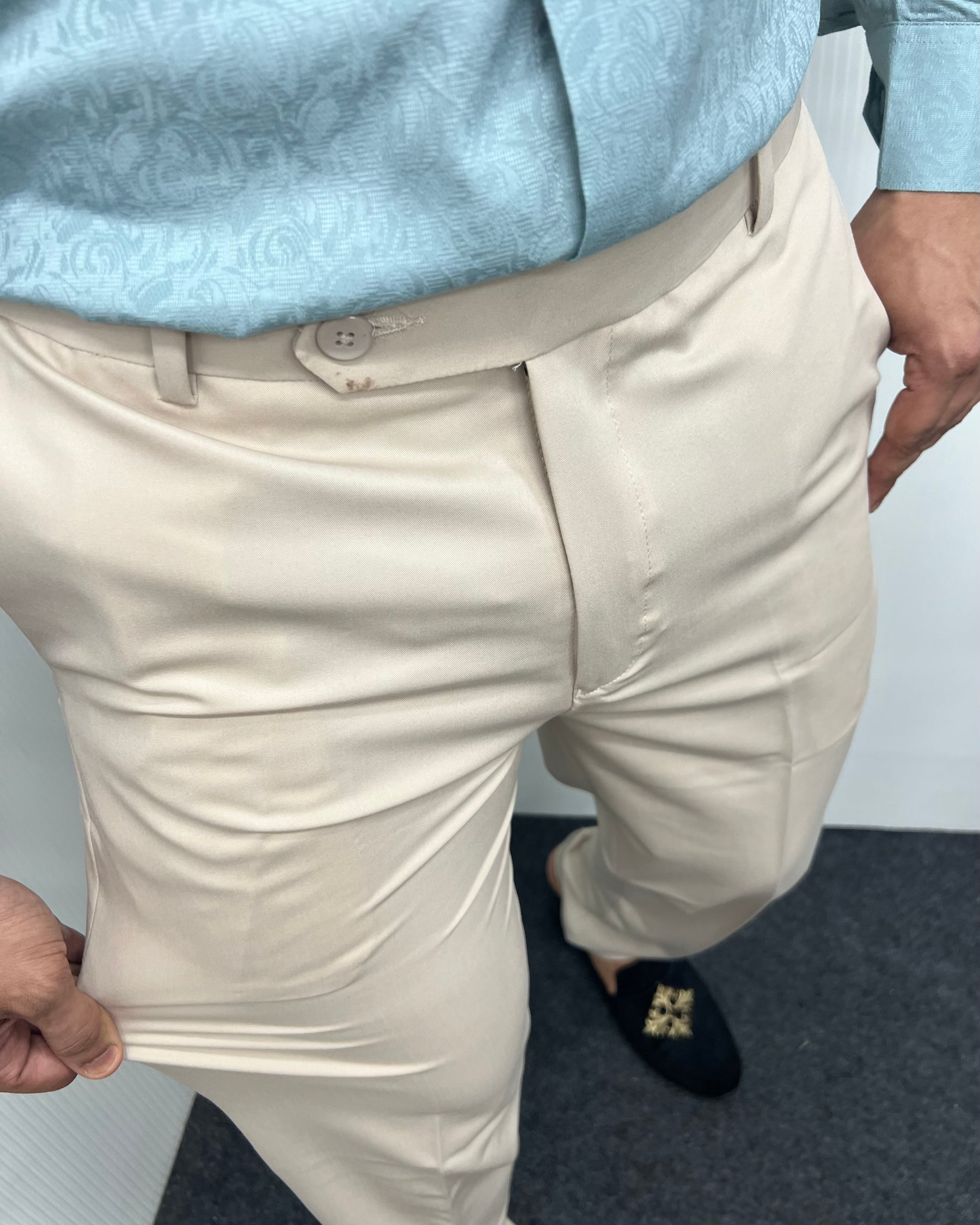 Cream Heavy Viscose Satin Flexiwaist Business Class Formal Pant