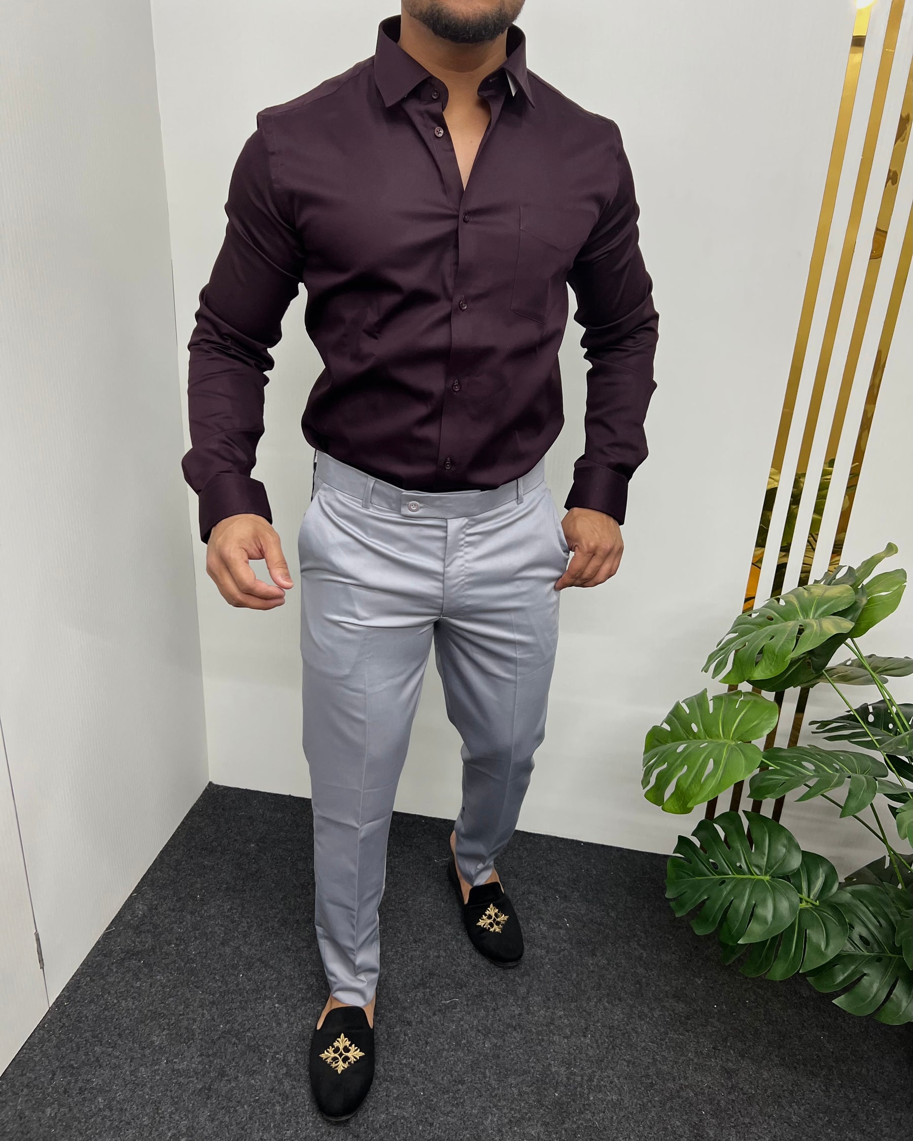 Purple Cotton Satin Shirt
