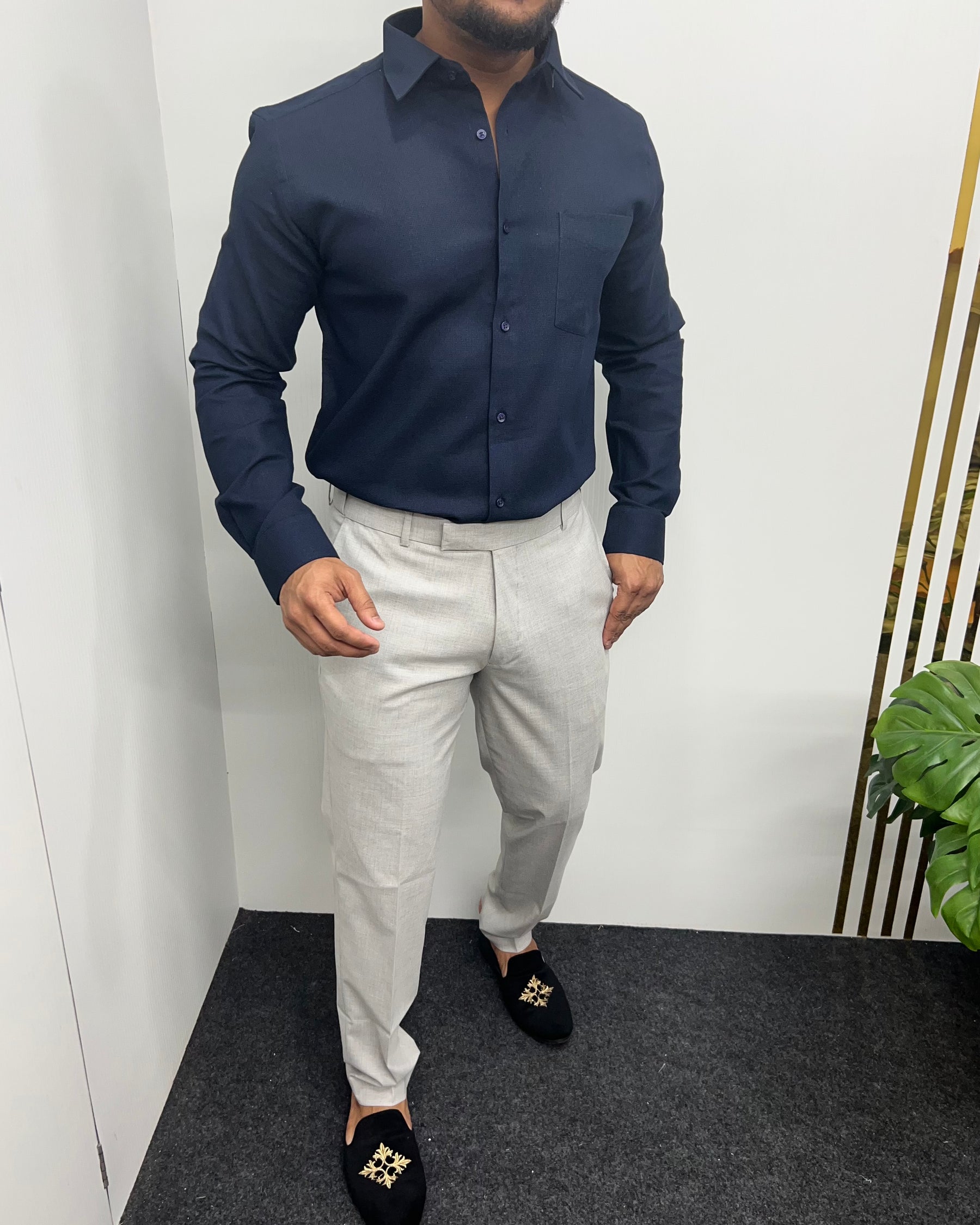 Navy Blue Premium Cotton Polyblend Waffle Shirt