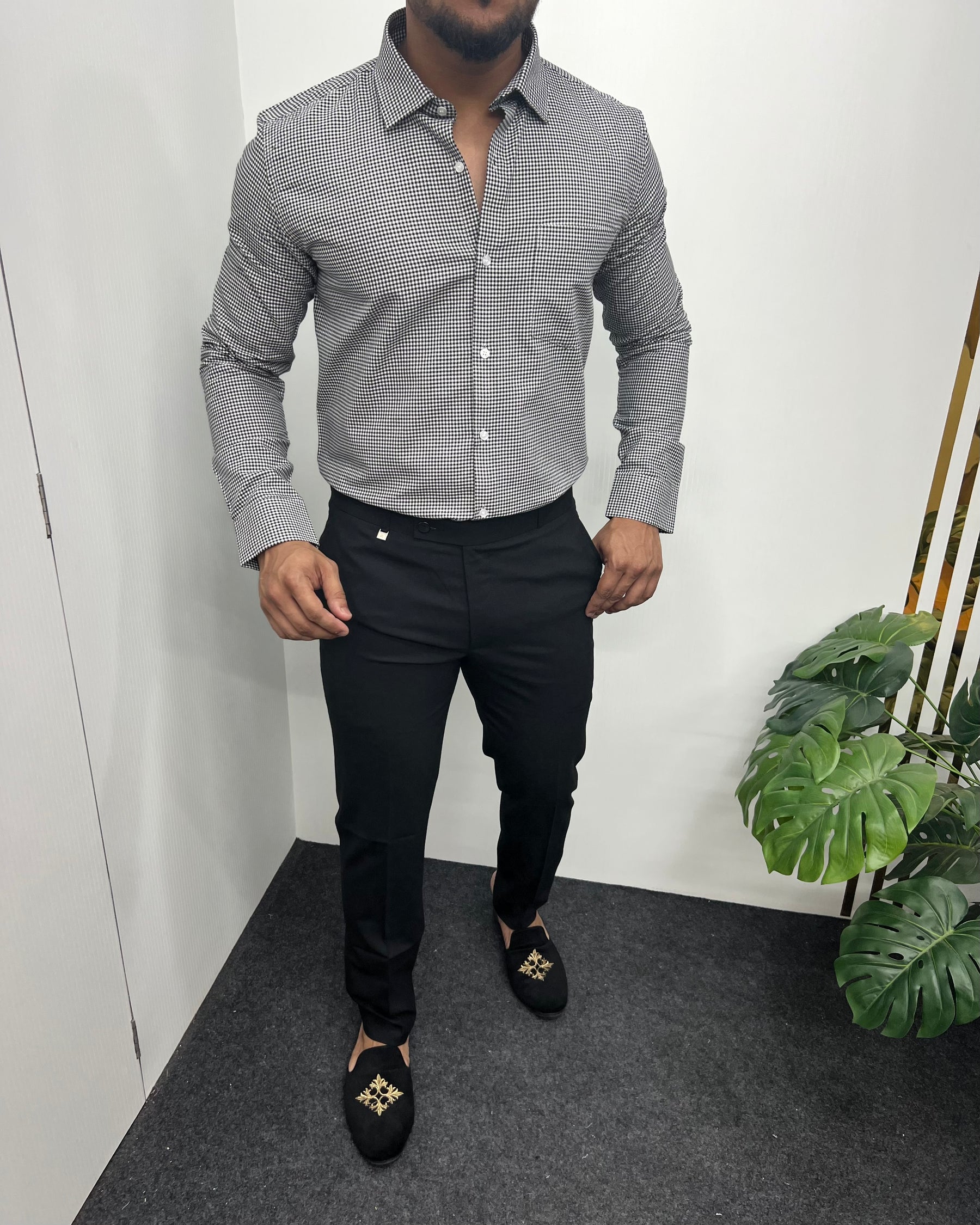 Black Cotton Gingham Checks Shirt