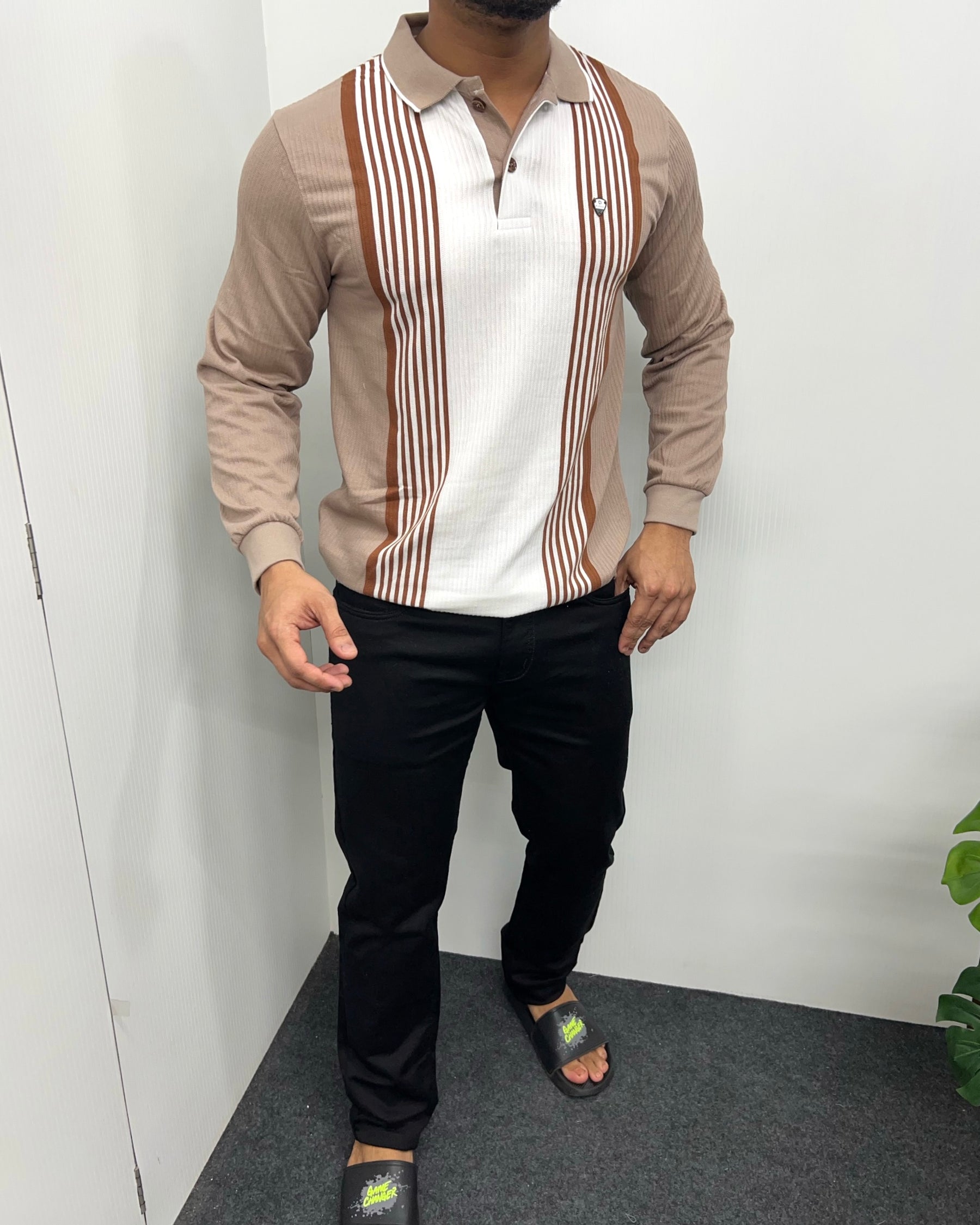 Brown Striped Full Sleeve T-Shirt